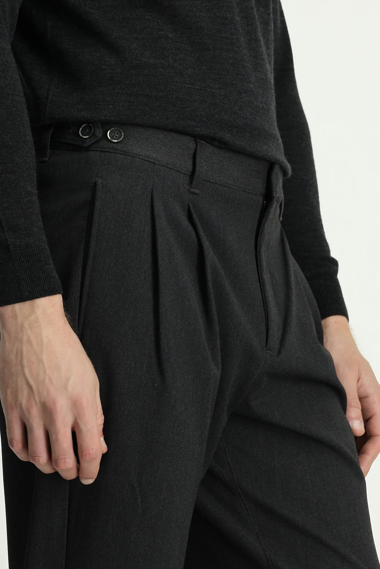 Koyu Antrasit Straight Wide Leg Pileli Pantolon - Image 5