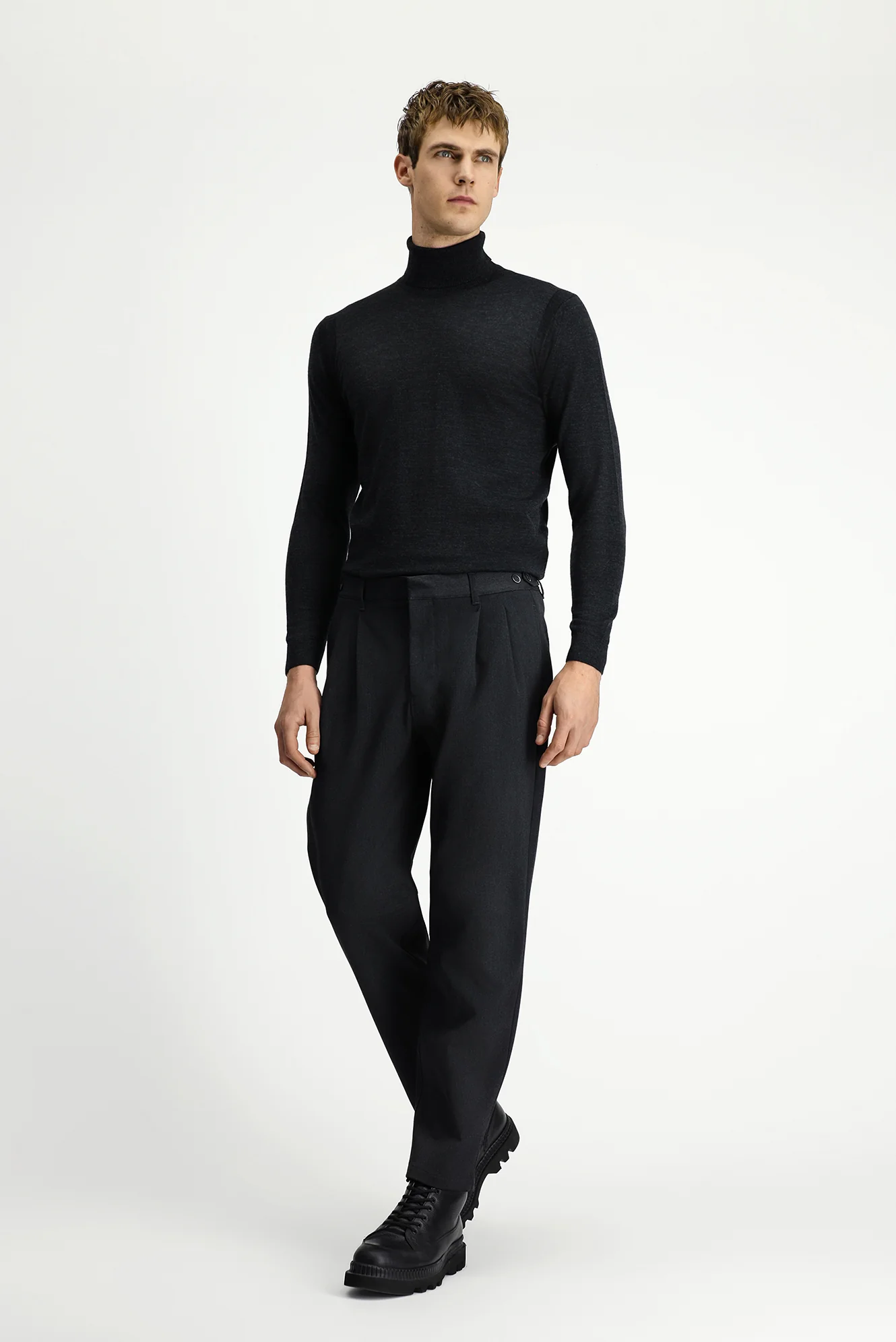 Koyu Antrasit Straight Wide Relaxed Fit Pileli Pantolon - Image 2