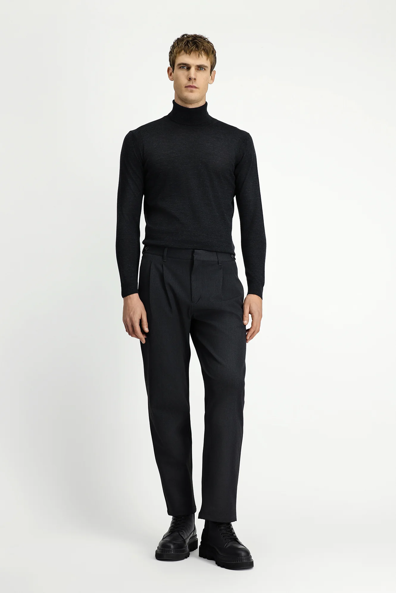 Koyu Antrasit Straight Wide Relaxed Fit Pileli Pantolon - Image 3