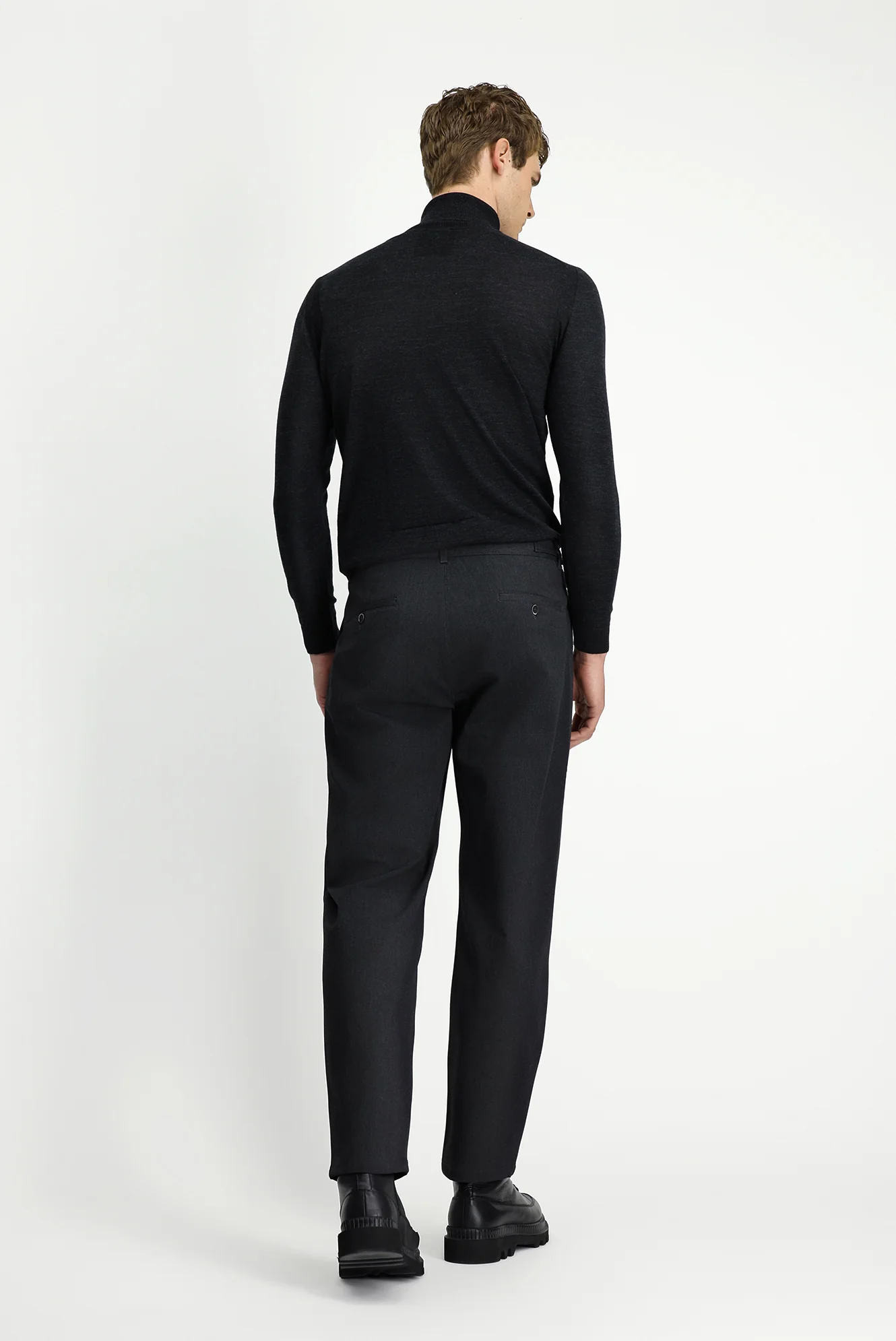 Koyu Antrasit Straight Wide Relaxed Fit Pileli Pantolon - Image 4