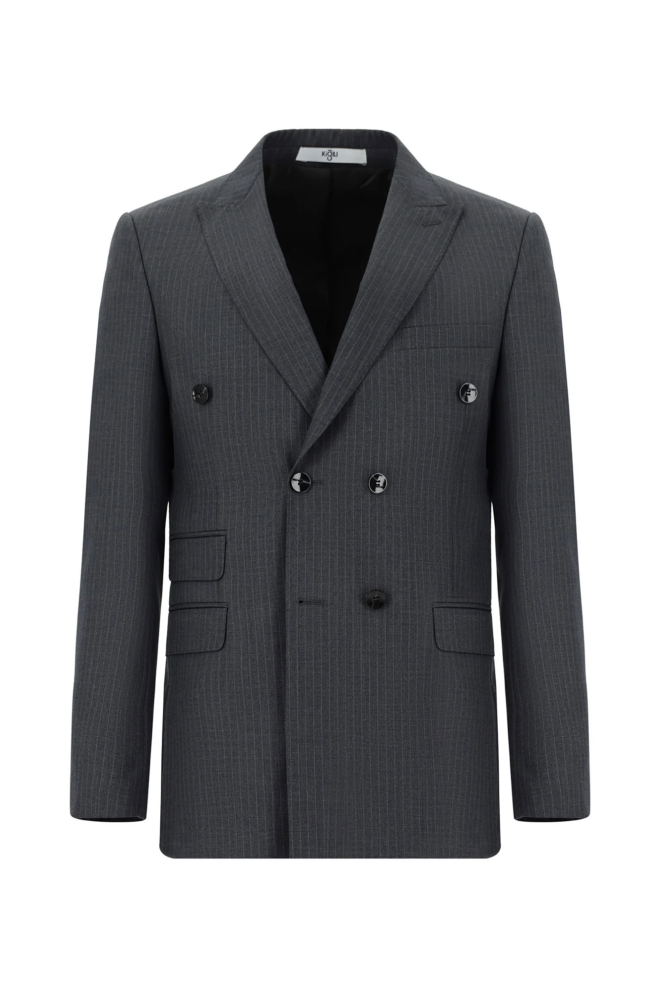Koyu Antrasit 7 Drop Super Slim Fit Eksra Dar Kesim Çizgili Kruvaze Takım Elbise - Image 2