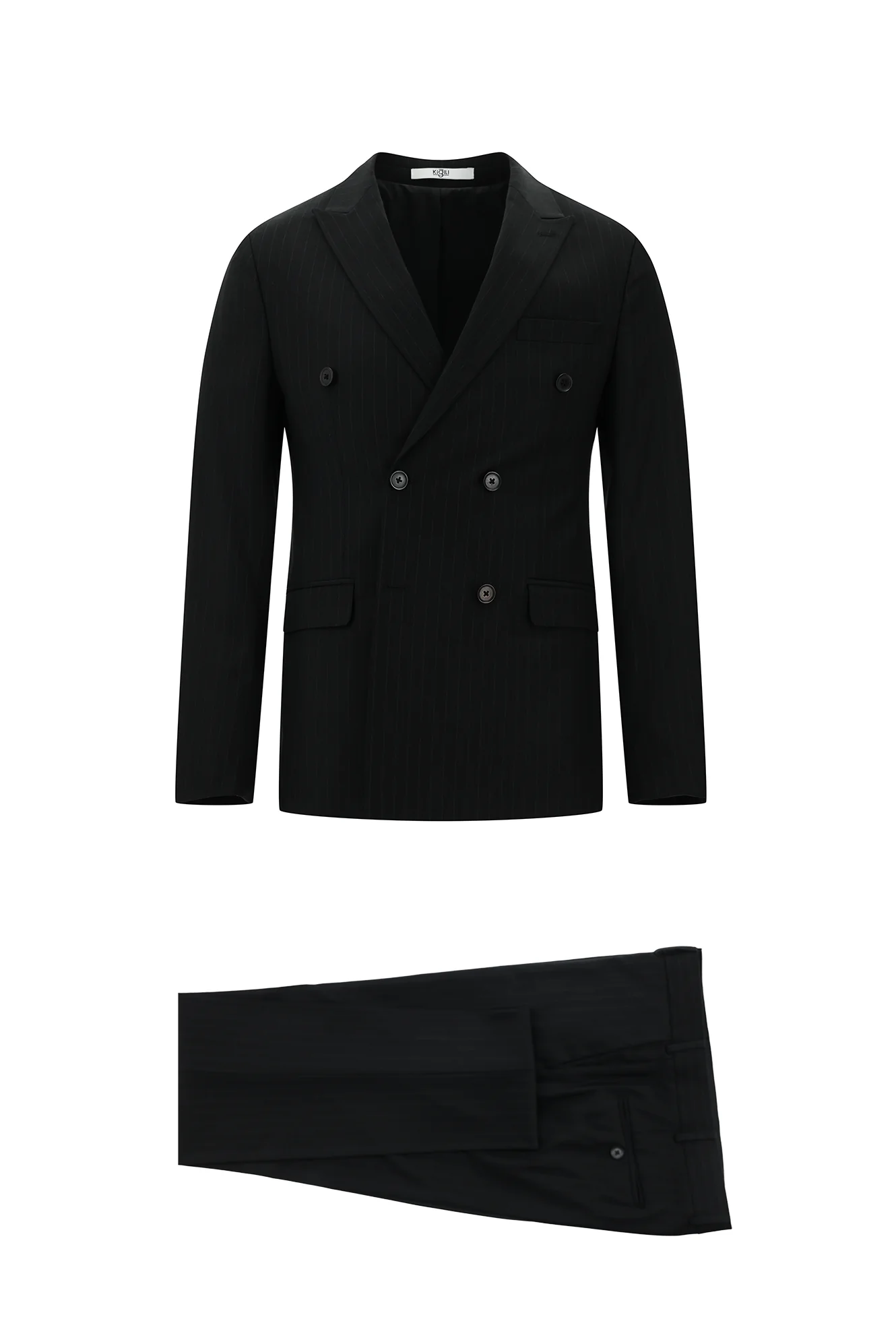 Koyu Antrasit 7 Drop Super Slim Fit Eksra Dar Kesim Kruvaze Çizgili Takım Elbise