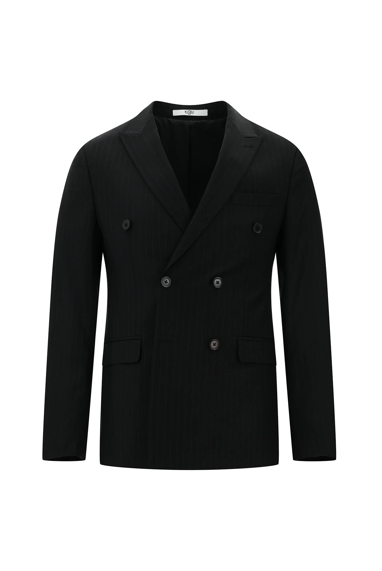 Koyu Antrasit 7 Drop Super Slim Fit Eksra Dar Kesim Kruvaze Çizgili Takım Elbise - Image 2