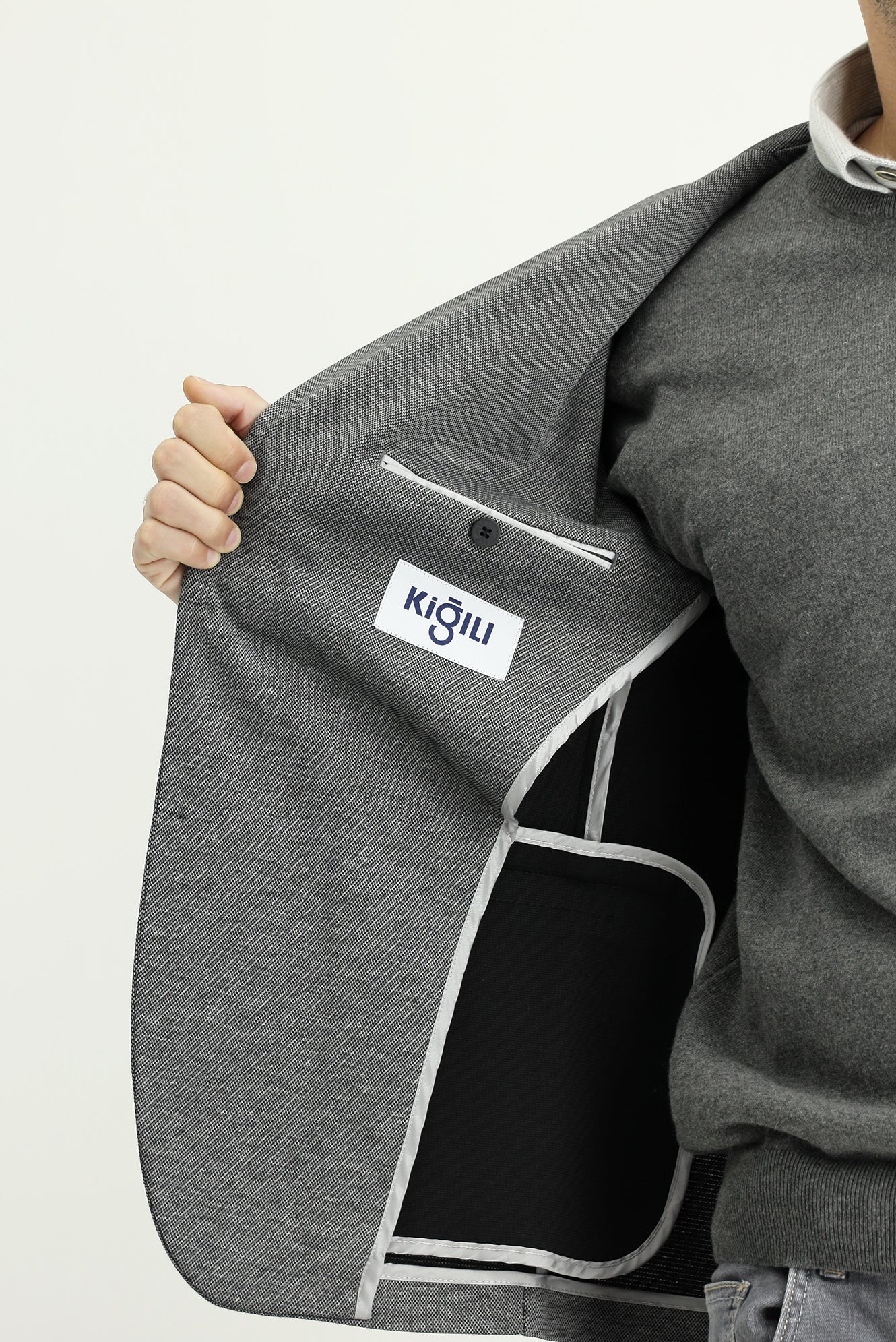 Koyu Antrasit 7 Drop Super Slim Fit Eksra Dar Kesim Klasik Desenli Örme Ceket - Image 5