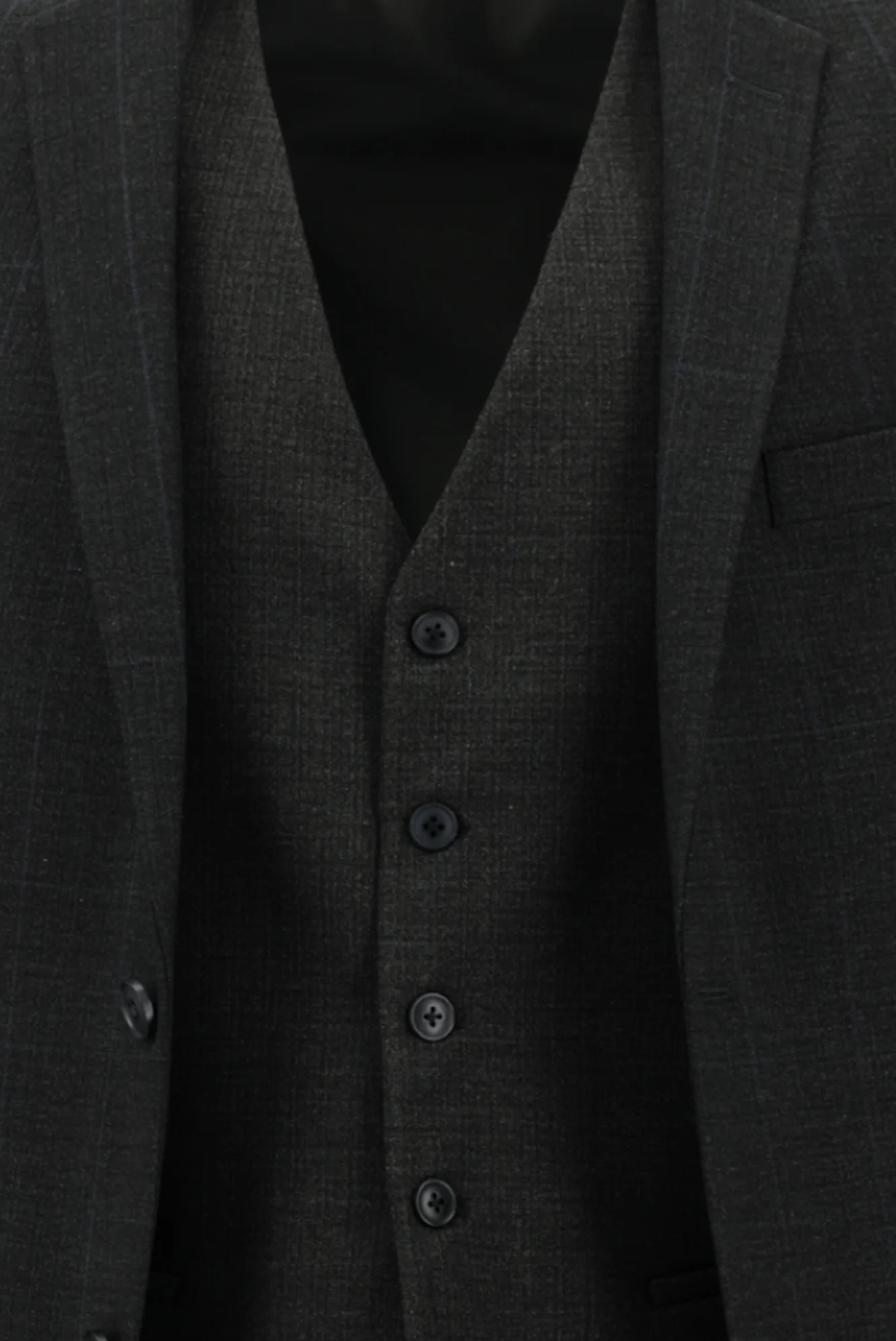 Koyu Antrasit 7 Drop Super Slim Fit Eksra Dar Kesim Fit Kareli Yelekli Takım Elbise - Image 6