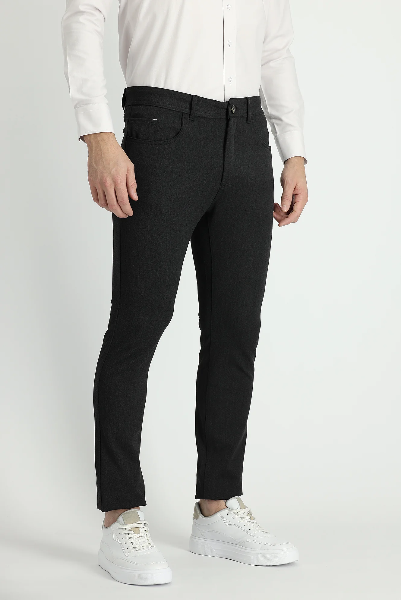 Koyu Antrasit Super Slim Fit Eksra Dar Kesim Likralı Kanvas / Chino Pantolon - Image 2
