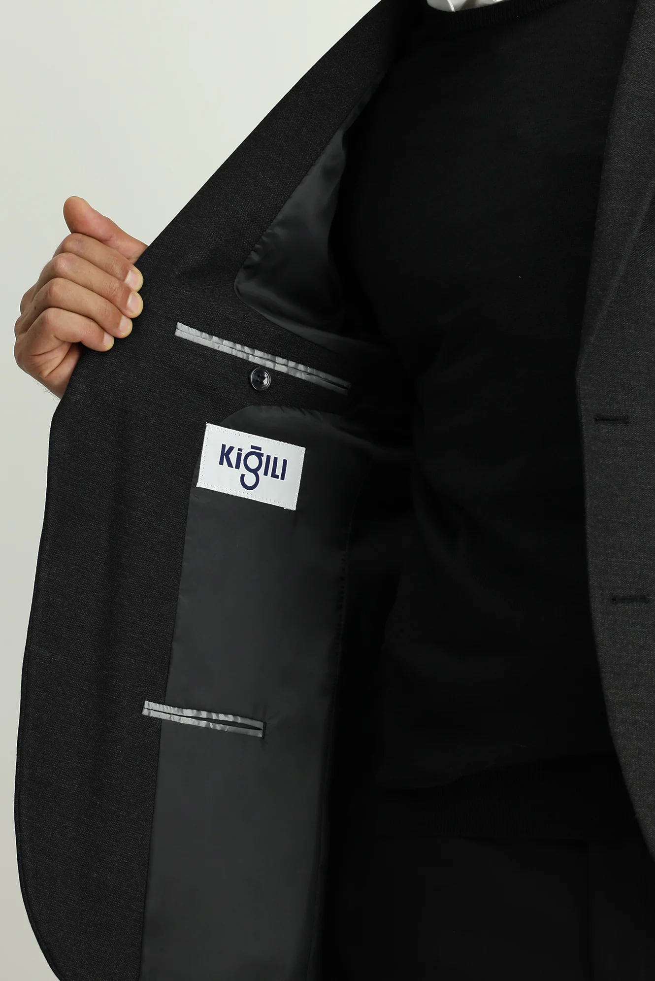 Koyu Antrasit 7 Drop Super Slim Fit Eksra Dar Kesim Klasik Ceket - Image 7