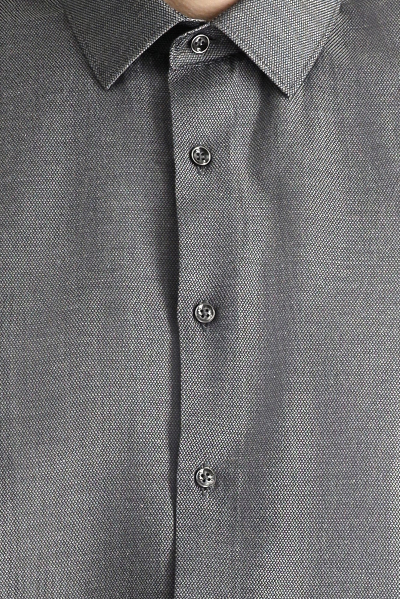 Koyu Antrasit Uzun Kol Slim Fit Dar Kesim Klasik Desenli Pamuklu Kolay Ütülenebilir Gömlek - Image 5