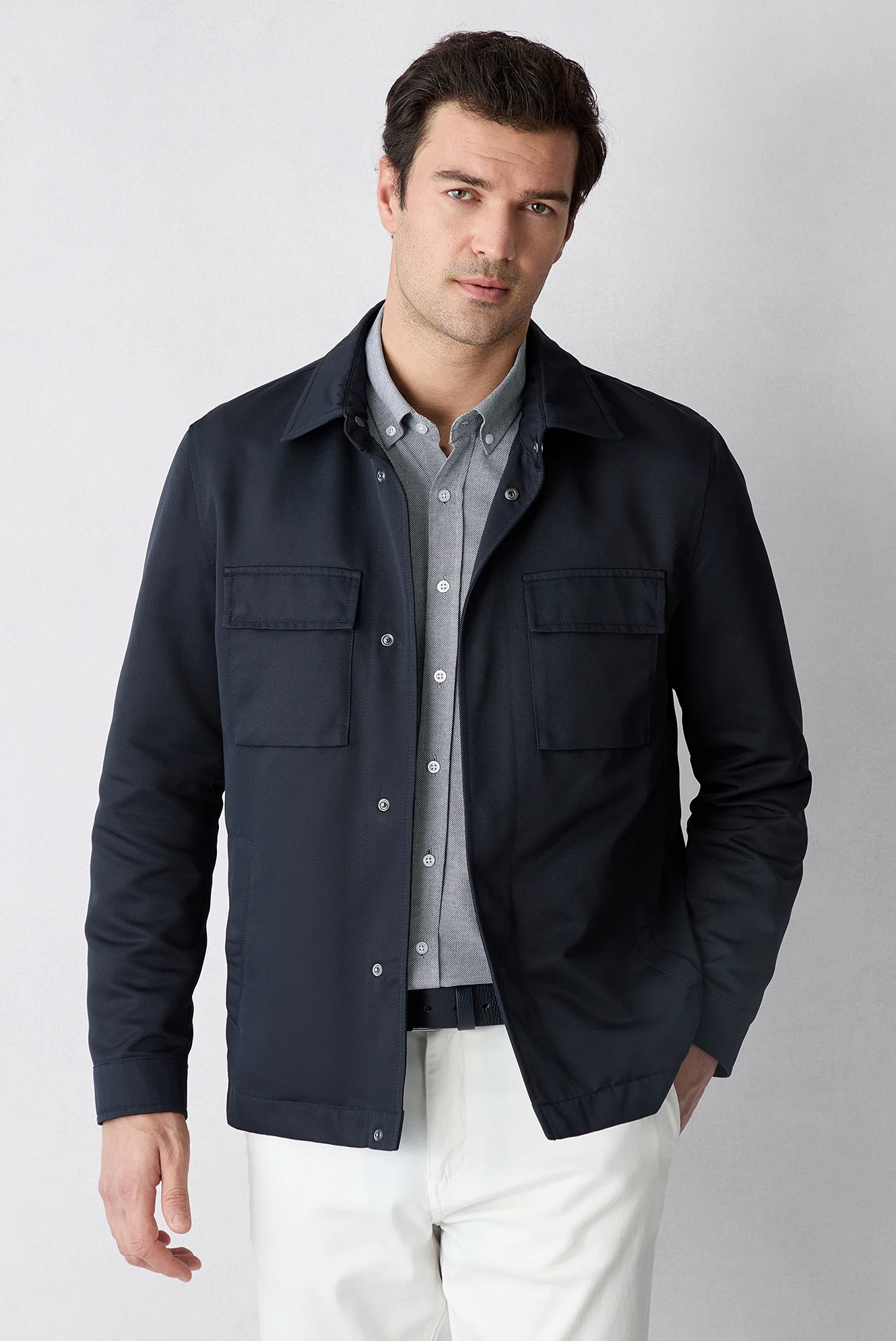 Koyu Antrasit Uzun Kol Slim Fit Düğmeli Yaka Pamuklu Kolay Ütülenebilir 4 Mevsim Oxford Gömlek - Image 6