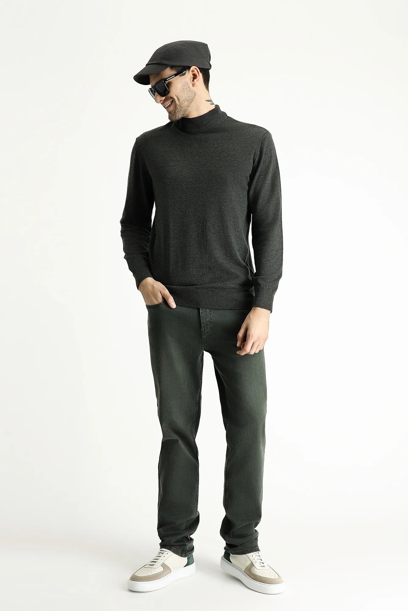 Koyu Antrasit Yarım Balıkçı Yaka Slim Fit Dar Kesim Pamuklu Triko Kazak - Image 2