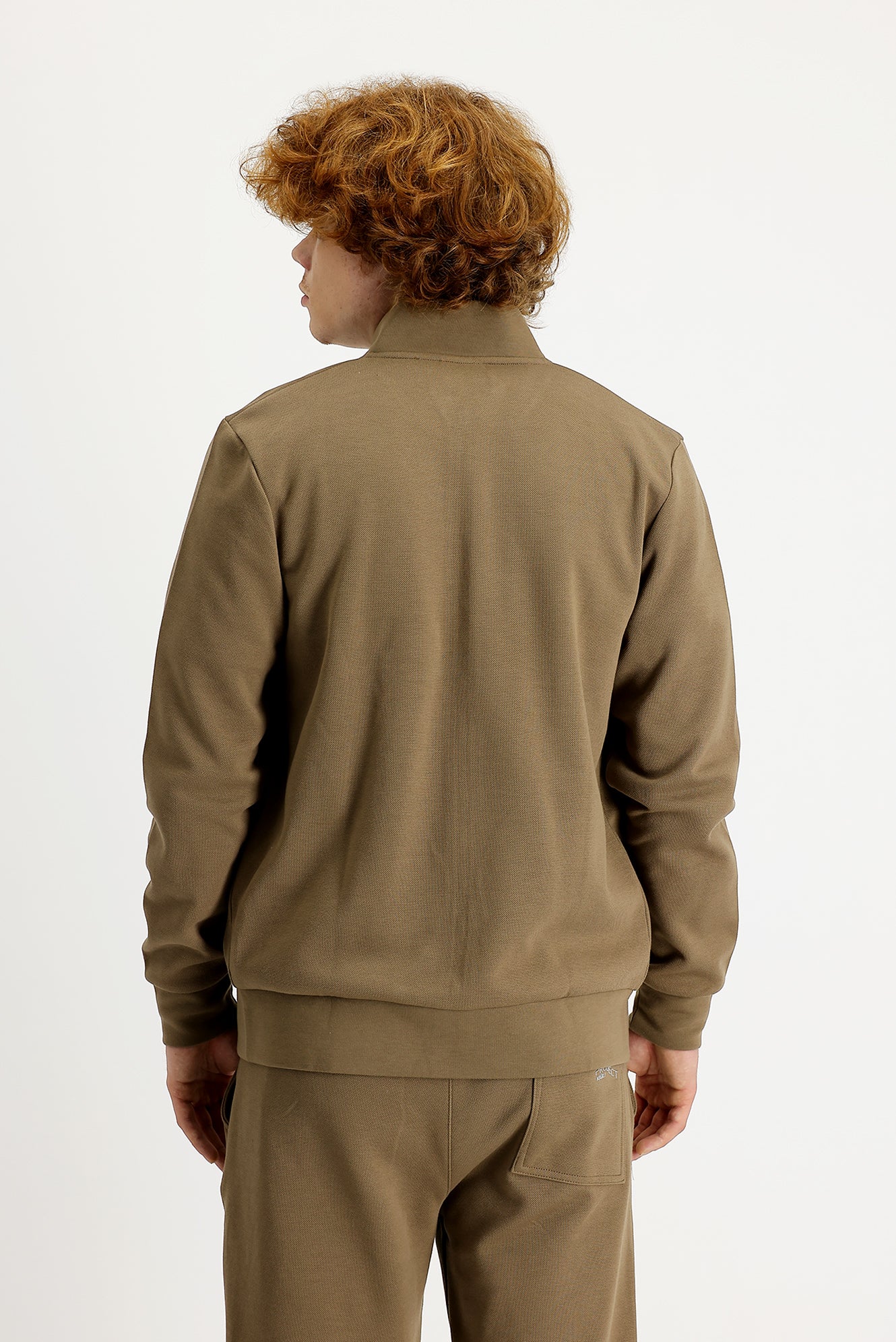 Koyu Bej Dik Yaka Slim Fit Dar Kesim Fermuarlı Sweatshirt - Image 3