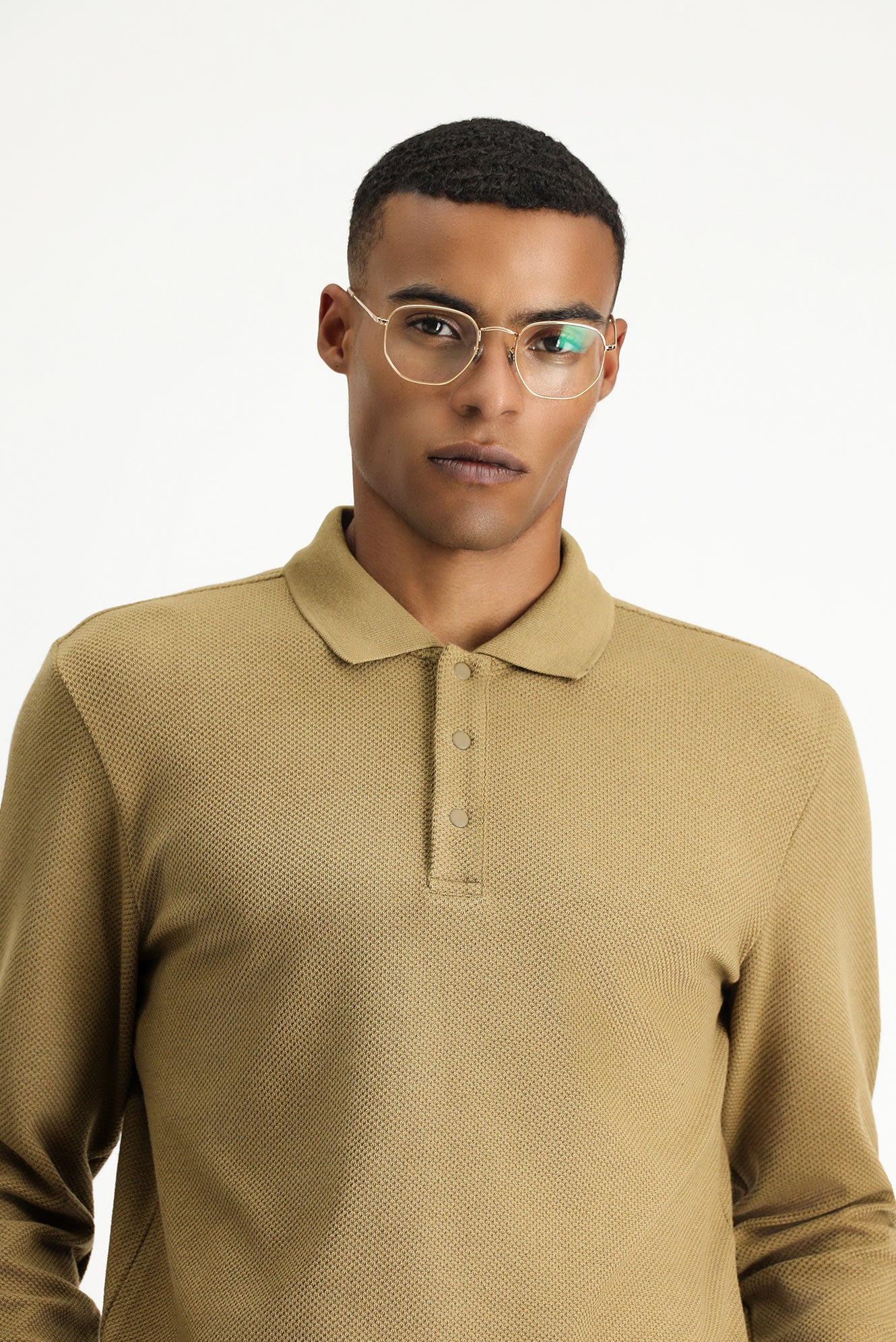 Koyu Bej Polo Yaka Regular Fit Desenli Sweatshirt - Image 3