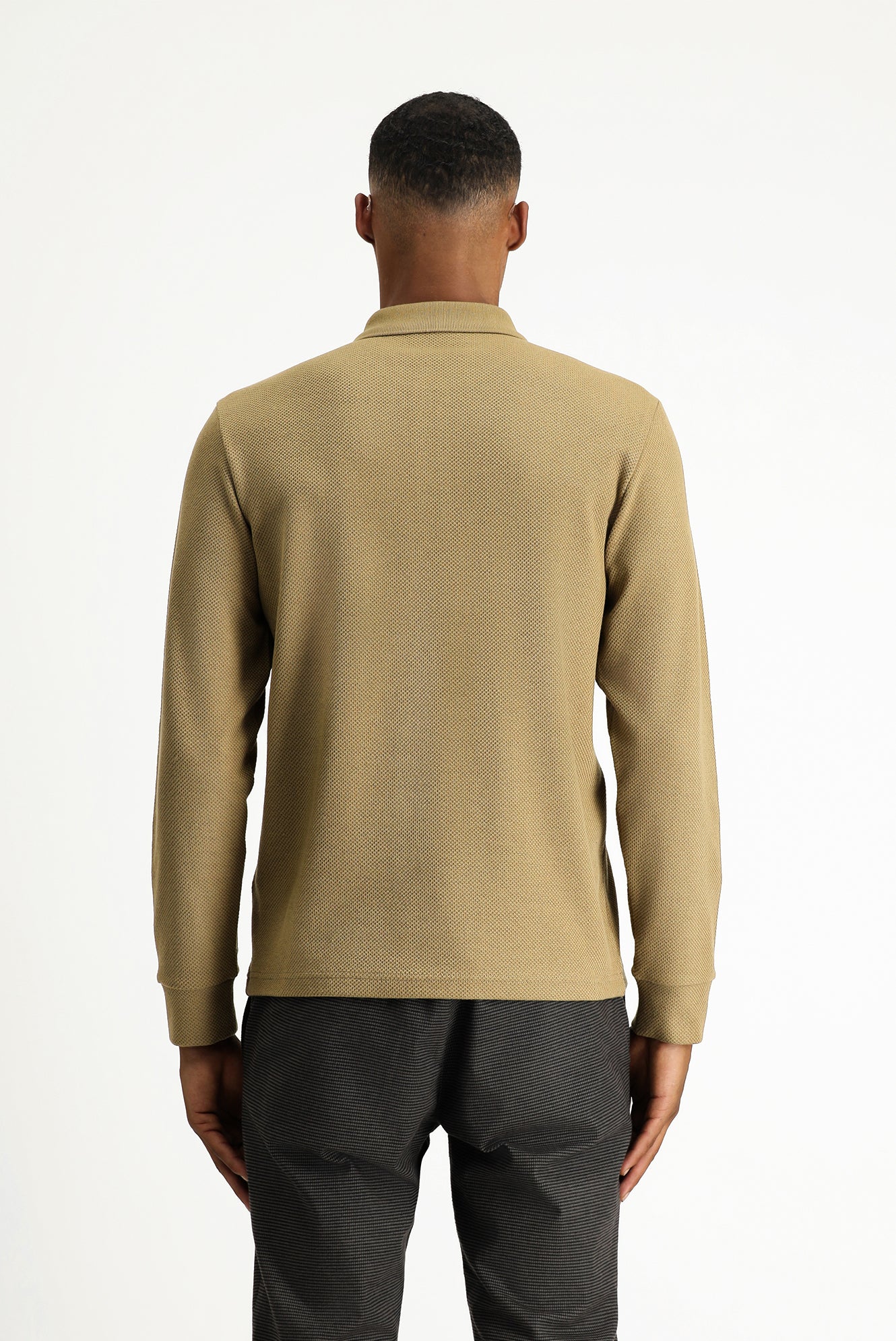 Koyu Bej Polo Yaka Regular Fit Desenli Sweatshirt - Image 4