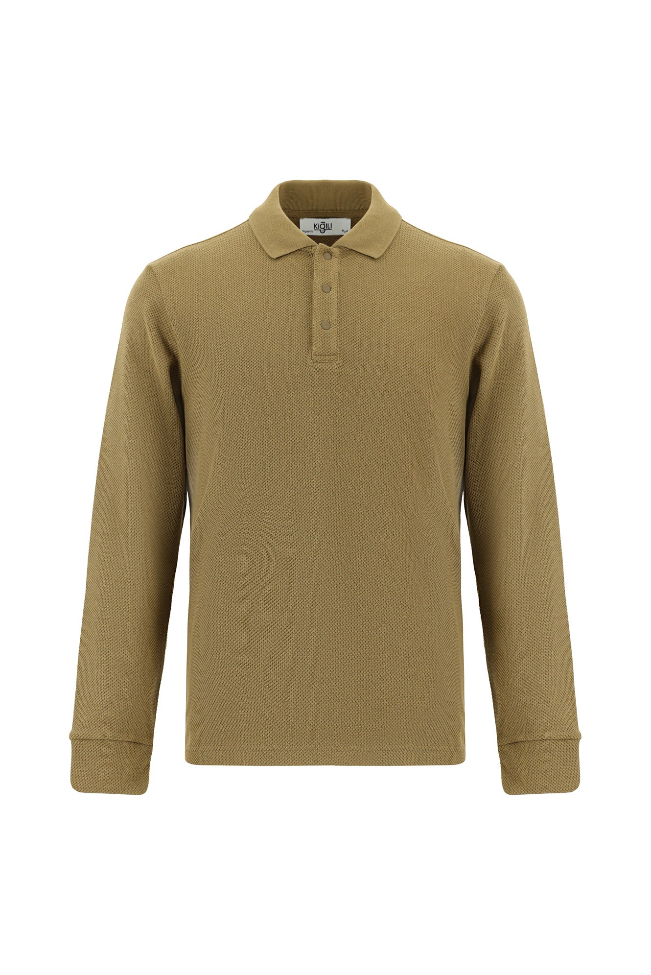 Koyu Bej Polo Yaka Regular Fit Desenli Sweatshirt - Image 5