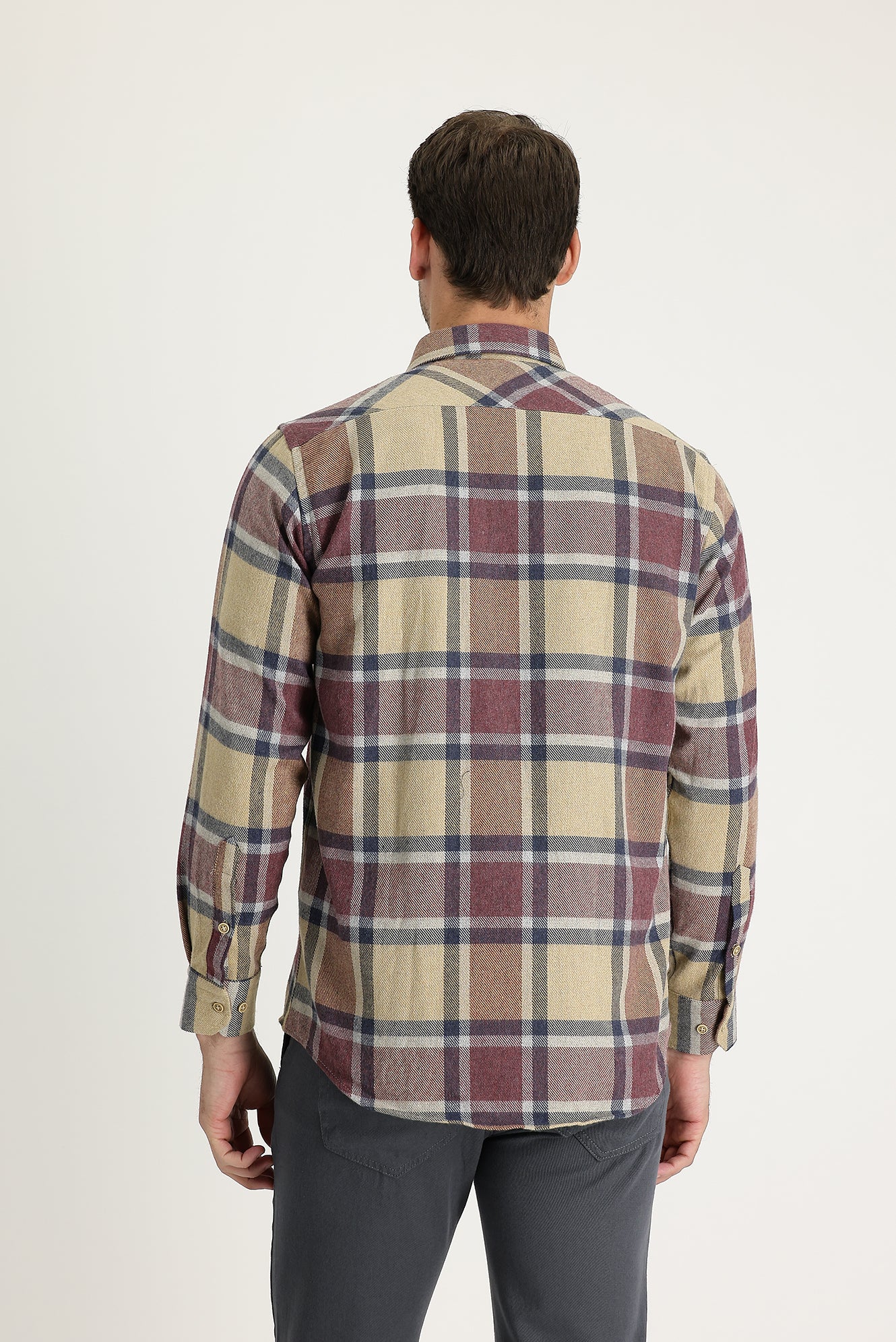 Koyu Bej Regular Fit Ekose Shacket Pamuklu Gömlek - Image 3