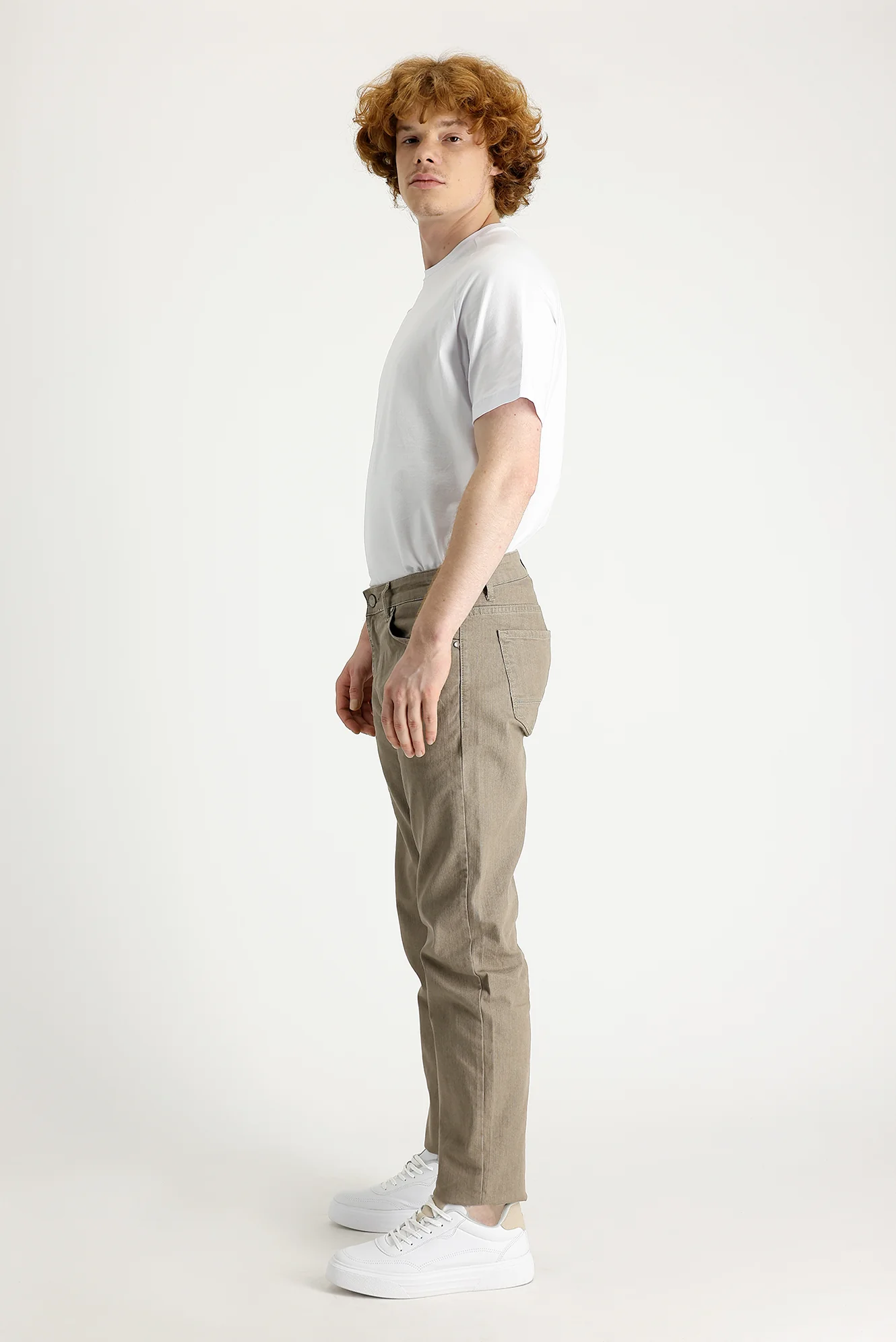 Koyu Bej Regular Fit Standart Kesim Likralı Denim Pantolon - Image 2