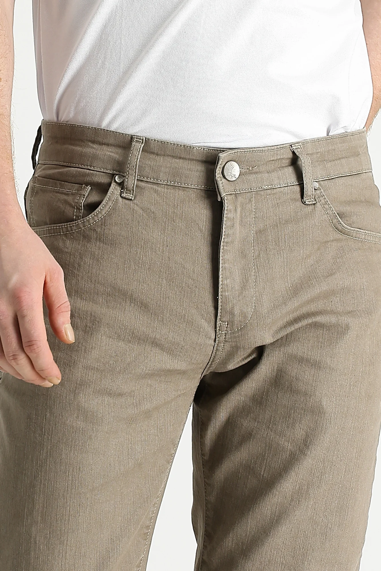 Koyu Bej Regular Fit Standart Kesim Likralı Denim Pantolon - Image 4