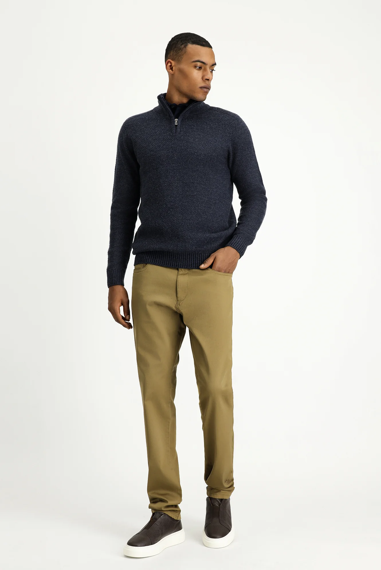 Koyu Bej Regular Fit Standart Kesim Likralı Kanvas / Chino Pantolon - Image 3