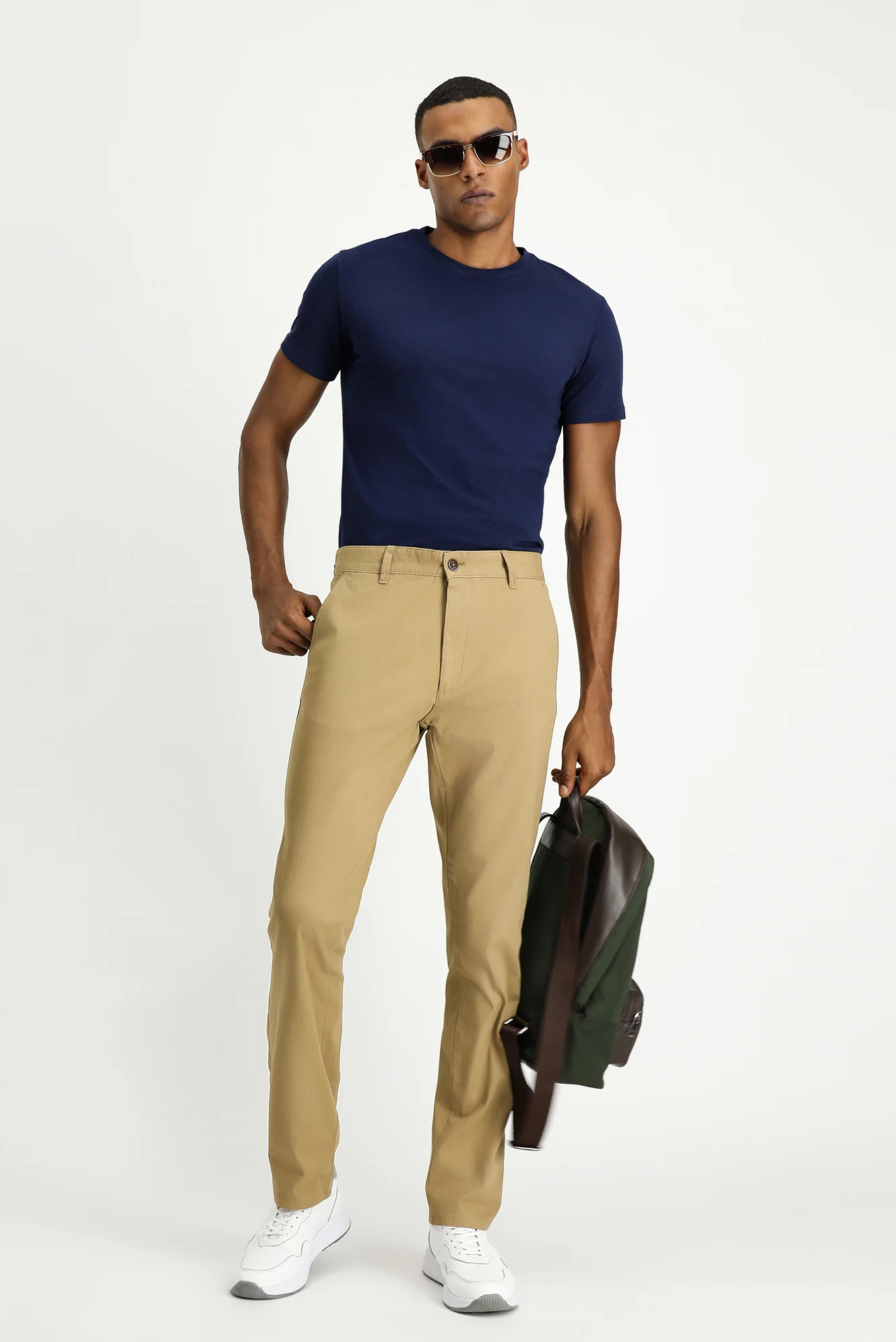 Koyu Bej Regular Fit Standart Kesim Likralı Kanvas / Chino Pantolon