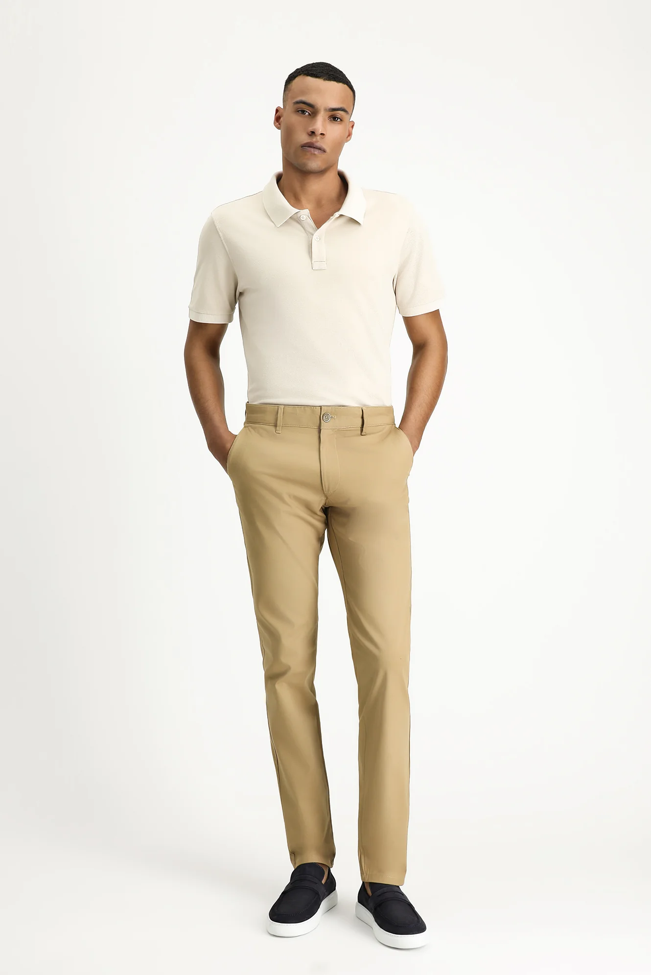Koyu Bej Relaxed Fit Rahat Kesim Desenli Likralı Kanvas / Chino Pantolon