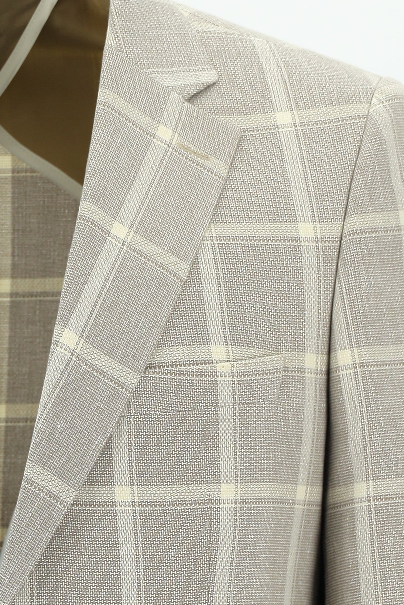 Koyu Bej 4 Drop Relaxed Fit Rahat Kesim Ekose Keten Ceket - Image 3