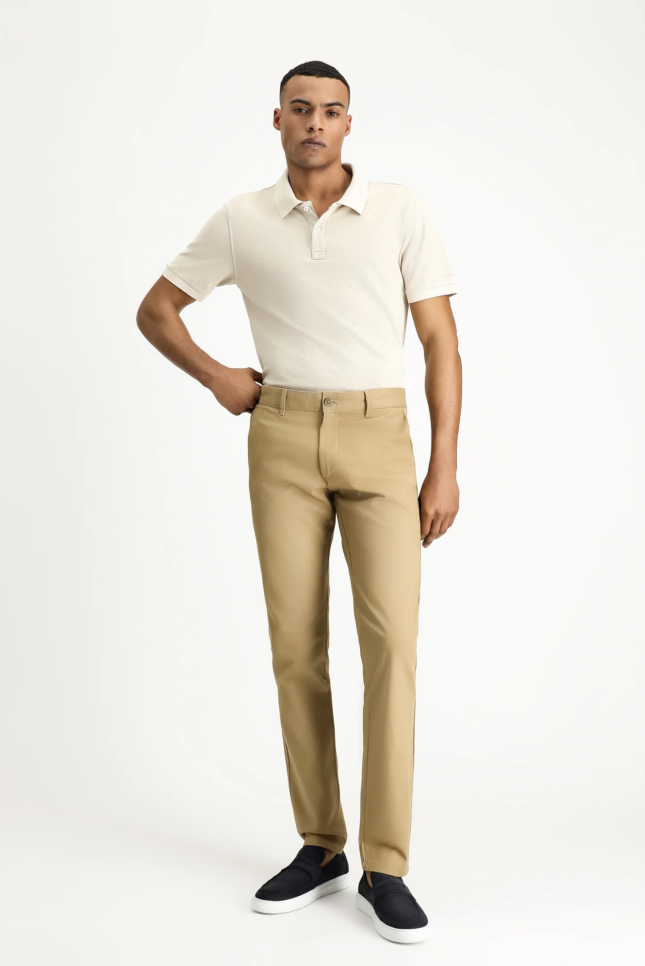 Koyu Bej Slim Fit Dar Kesim Desenli Likralı Kanvas / Chino Pantolon - Image 2