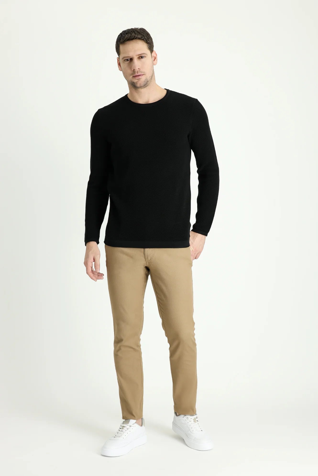 Koyu Bej Slim Fit Dar Kesim Likralı Kanvas / Chino Pantolon - Image 3