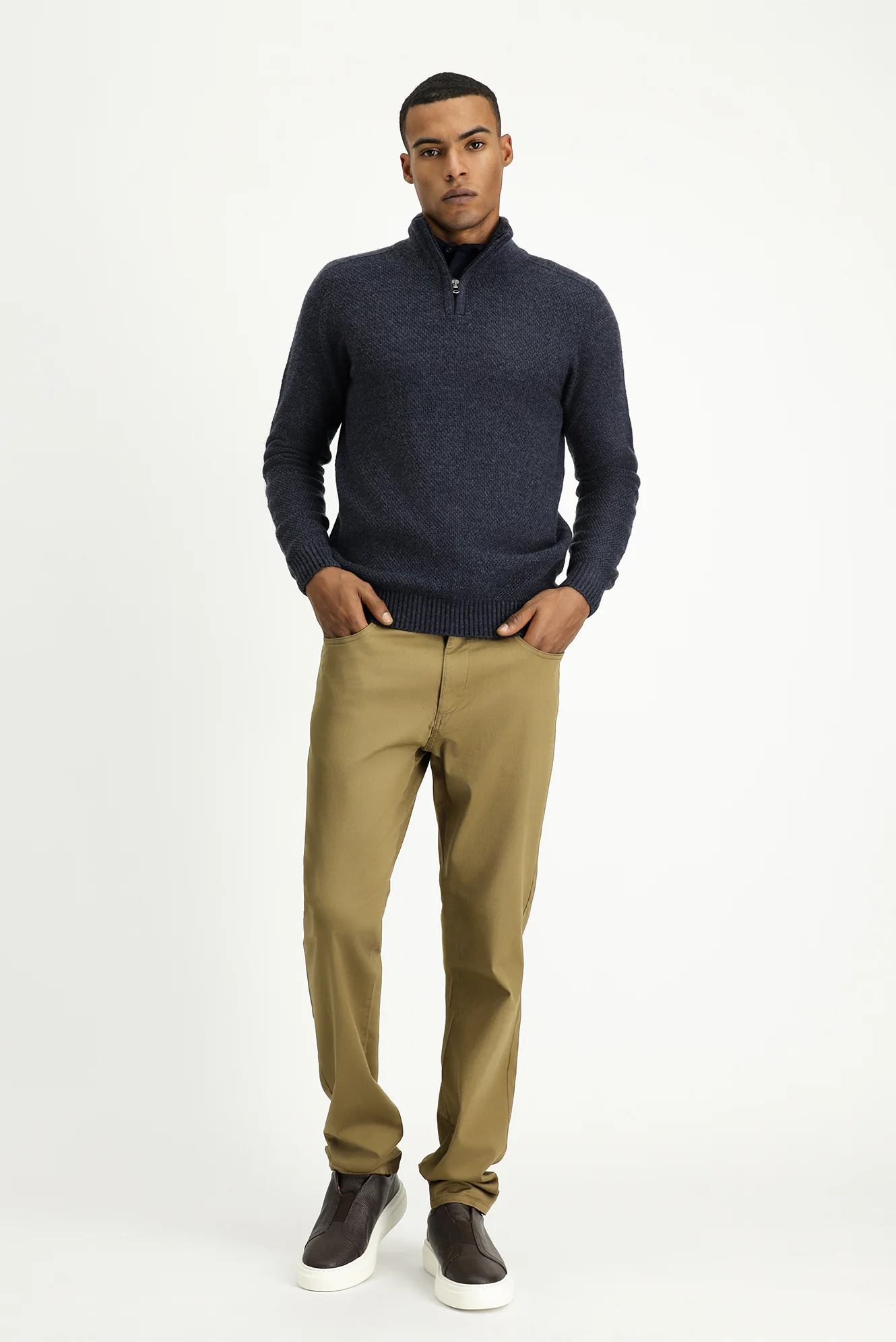 Koyu Bej Slim Fit Dar Kesim Likralı Kanvas / Chino Pantolon - Image 2