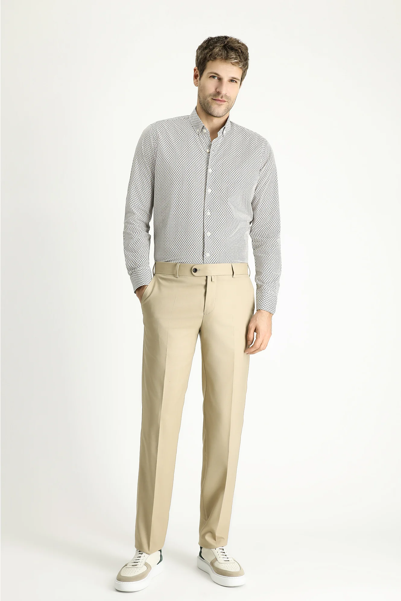 Koyu Bej 7 Drop Slim Fit Dar Kesim Likralı Klasik Kumaş Pantolon