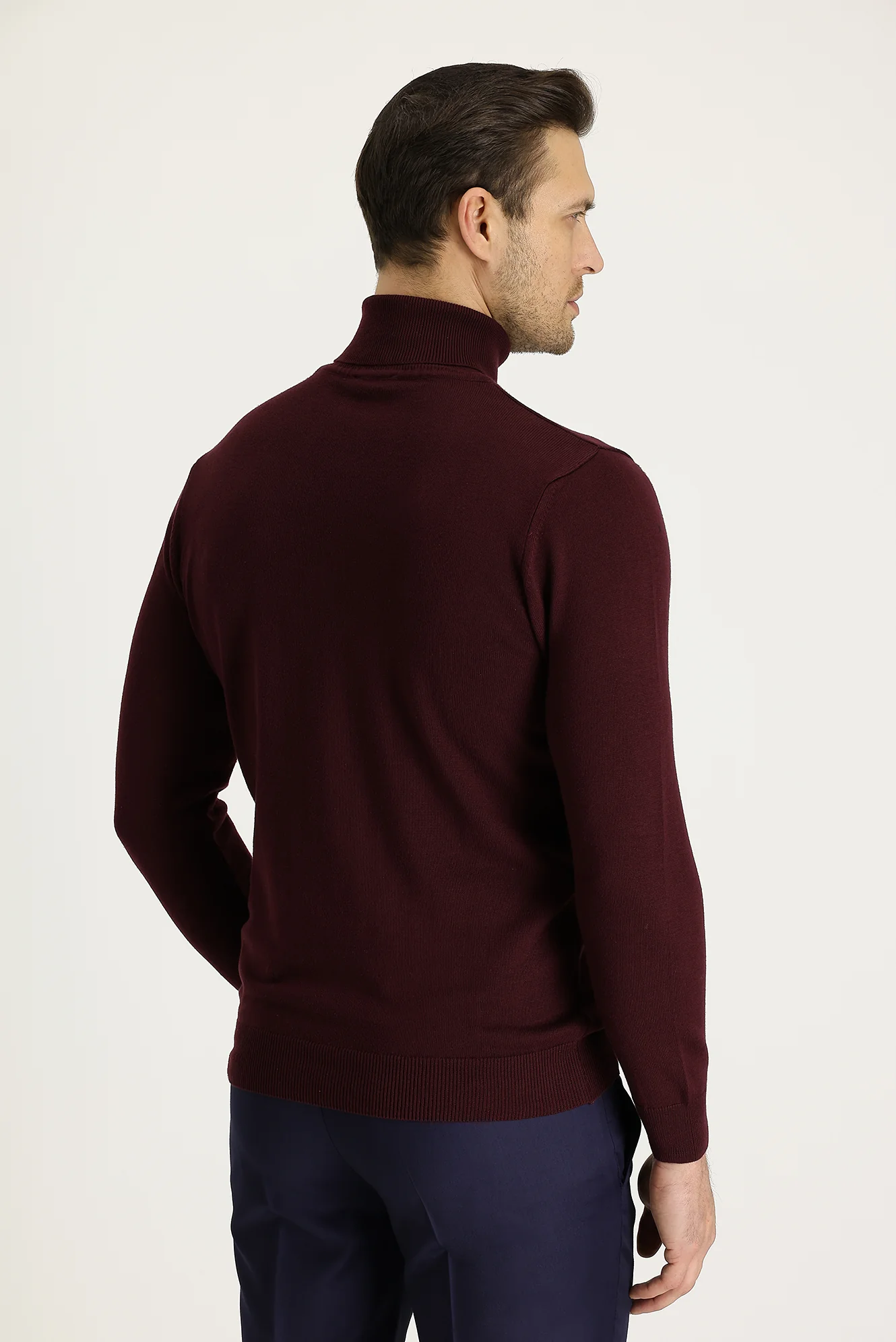 Koyu Bordo Balıkçı Yaka Regular Fit Triko Kazak - Image 2