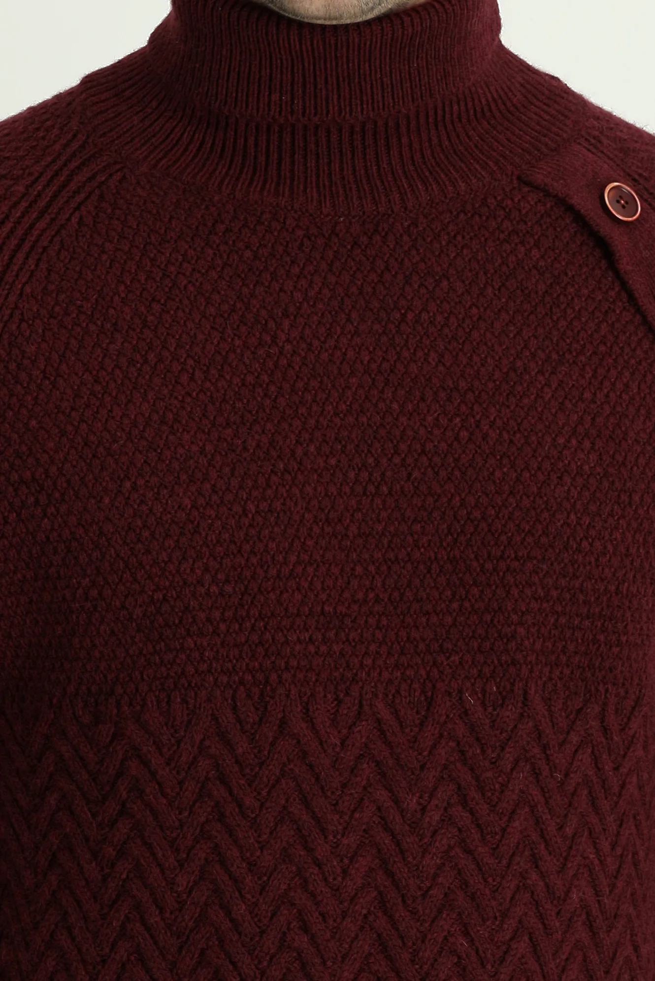 Koyu Bordo Balıkçı Yaka Slim Fit Dar Kesim Desenli Yünlü Triko Kazak - Image 4