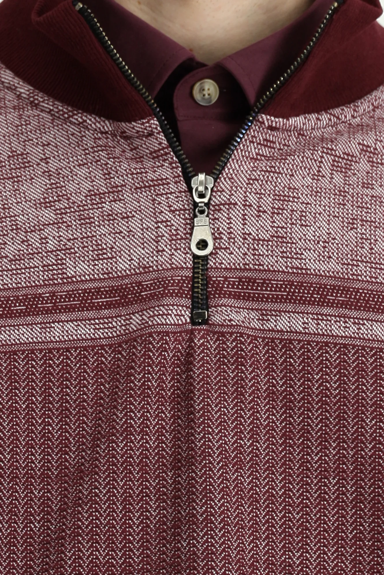 Koyu Bordo Yarım Balıkçı Yaka Yaka Regular Fit Desenli Fermuarlı Pamuklu Sweatshirt - Image 6