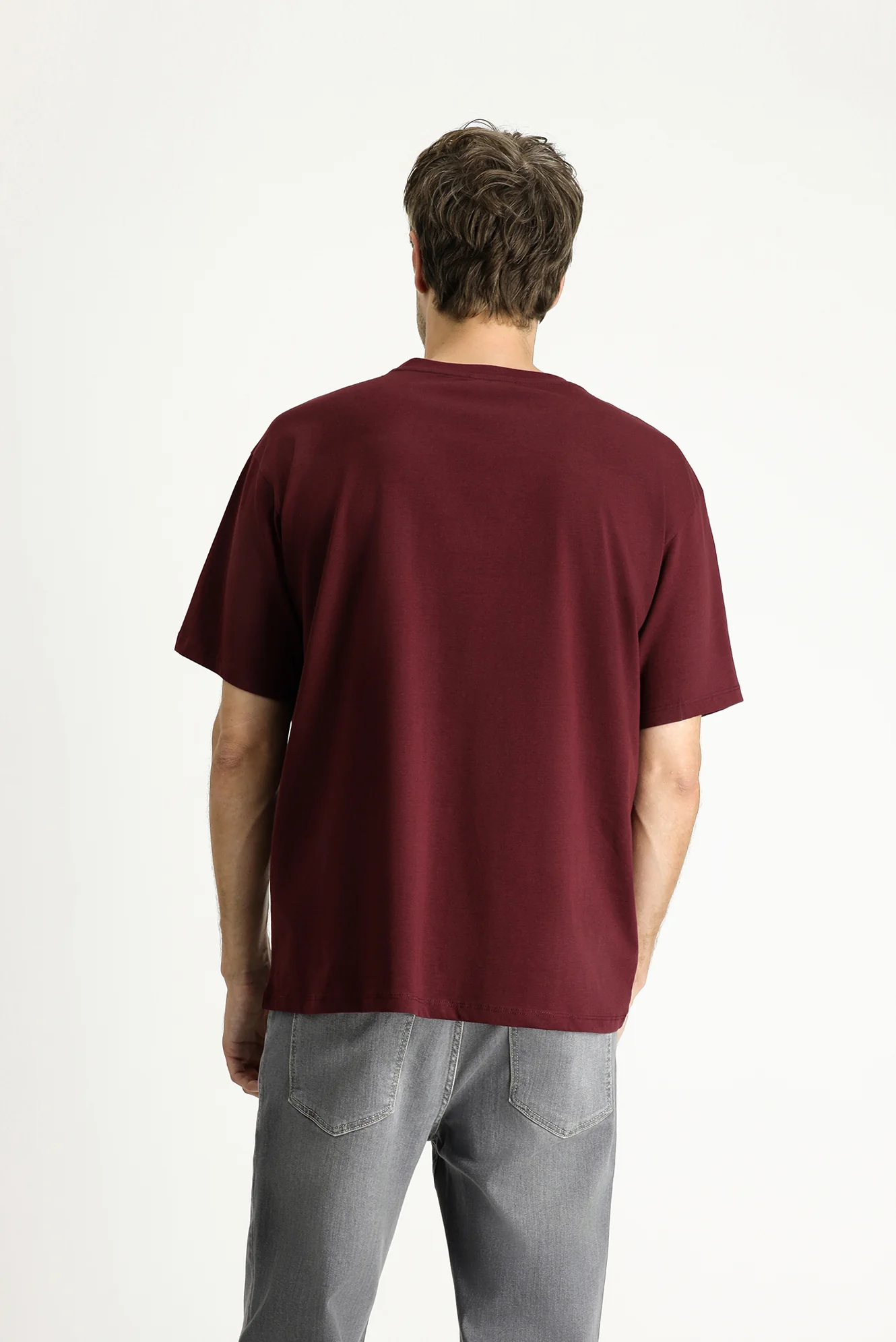 Koyu Bordo Bisiklet Yaka Oversize Süprem Pamuk Tişört - Image 4