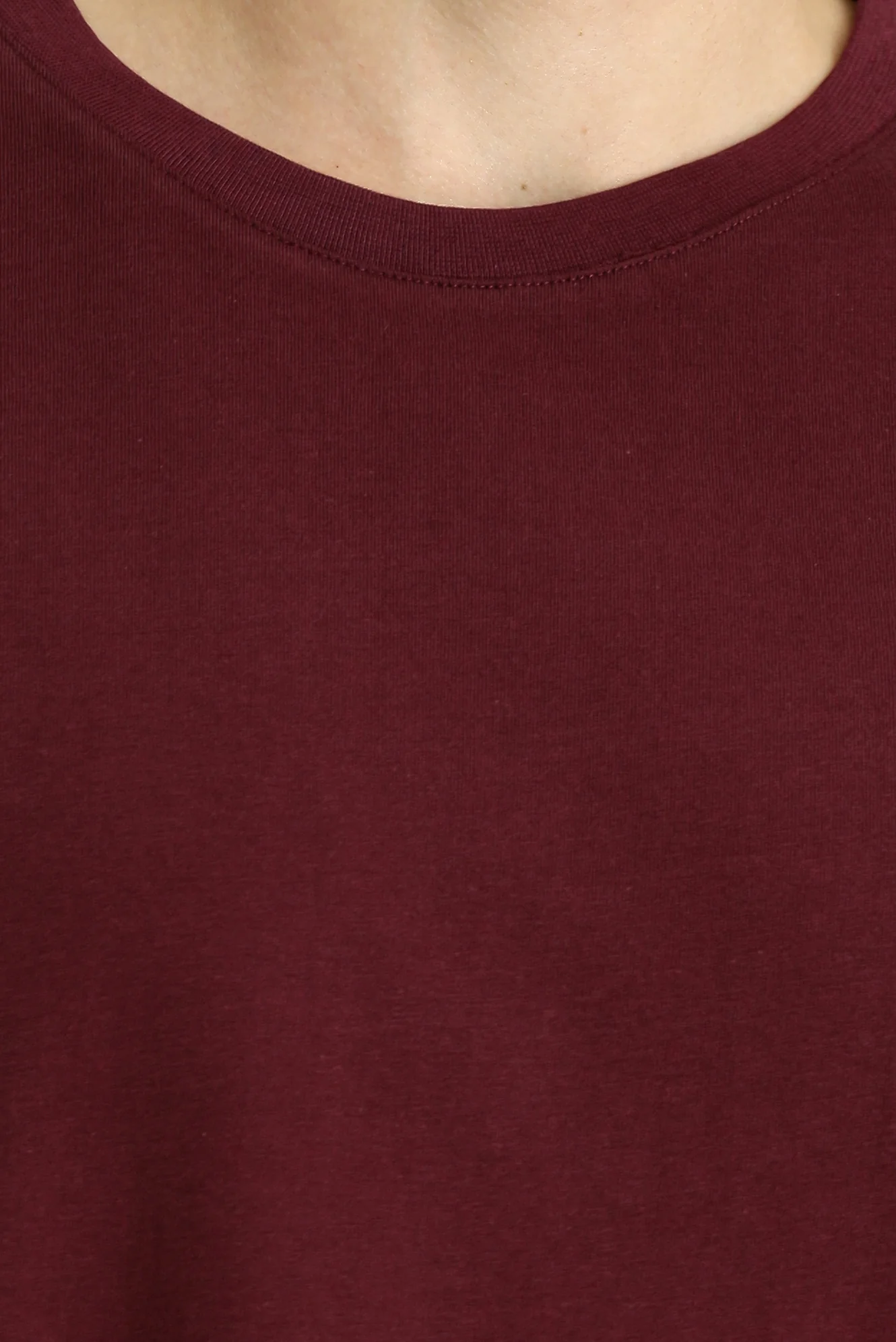 Koyu Bordo Bisiklet Yaka Oversize Süprem Pamuk Tişört - Image 5