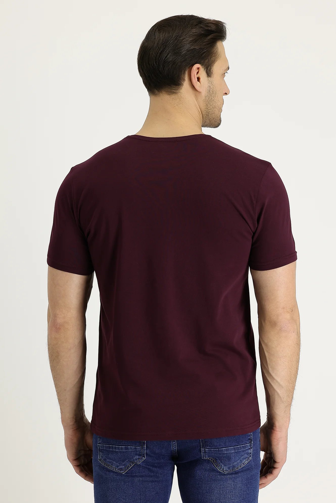 Koyu Bordo Bisiklet Yaka Regular Fit Süprem Pamuk Tişört - Image 3
