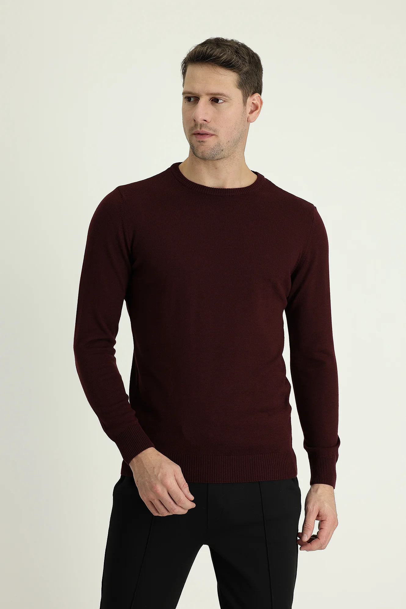 Koyu Bordo Bisiklet Yaka Regular Fit Triko Kazak - Image 2
