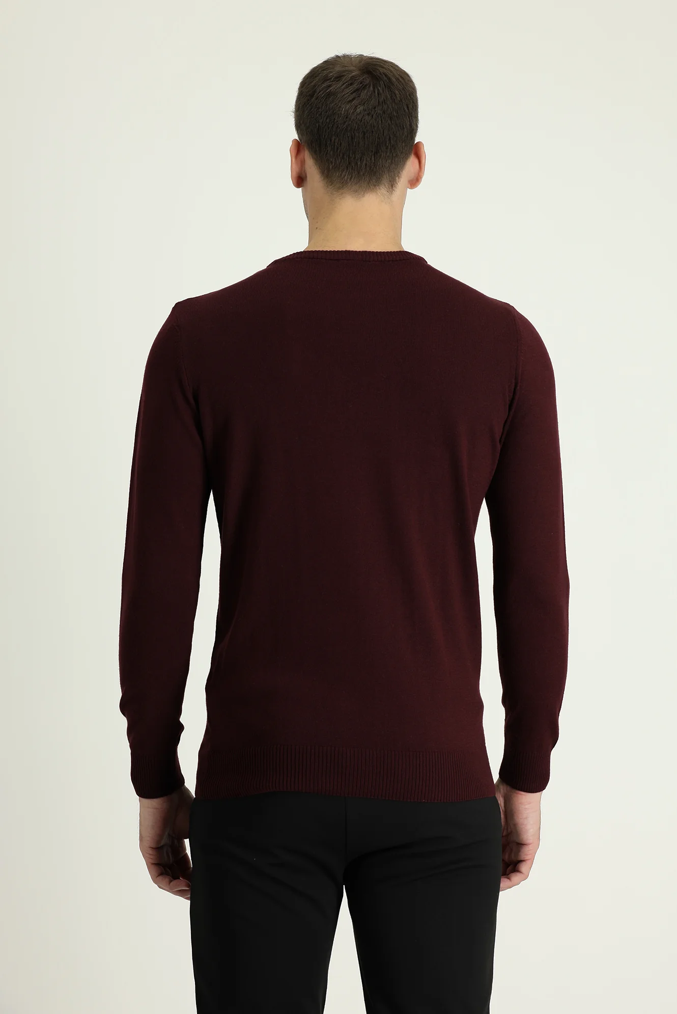 Koyu Bordo Bisiklet Yaka Regular Fit Triko Kazak - Image 3