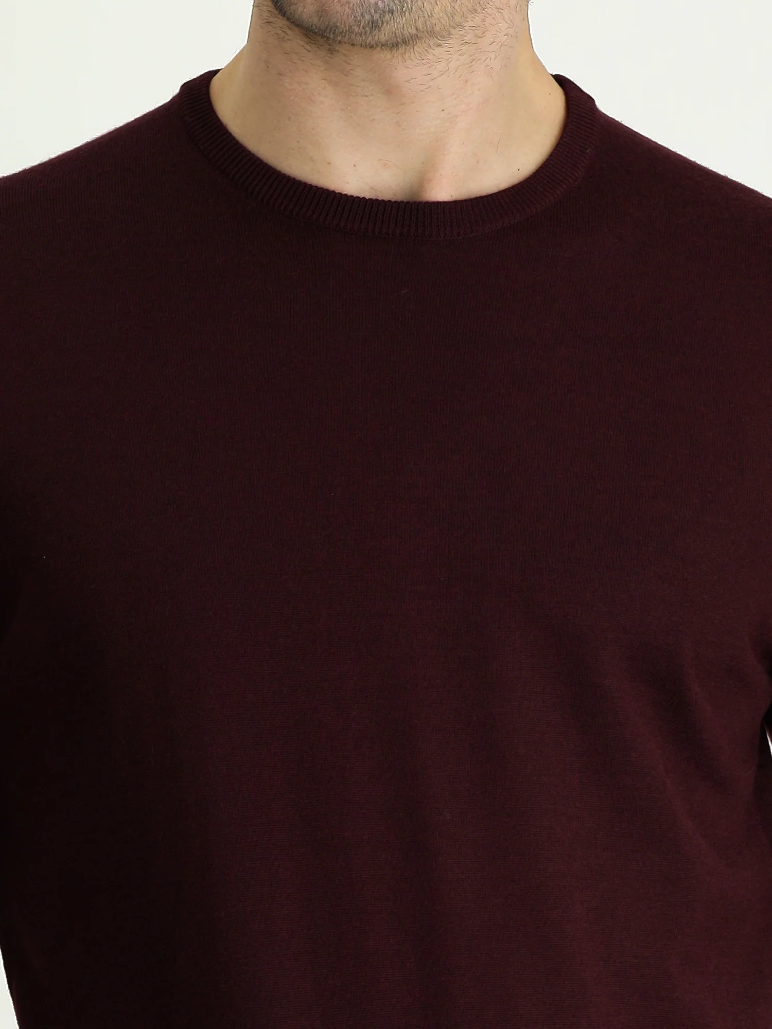 Koyu Bordo Bisiklet Yaka Regular Fit Yünlü Triko Kazak - Image 4