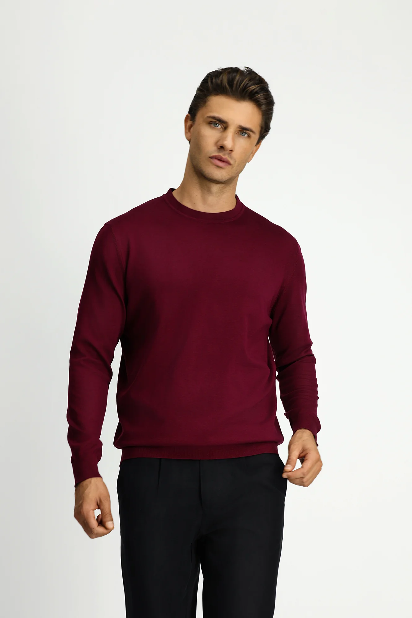 Koyu Bordo Bisiklet Yaka Regular Fit Triko Kazak