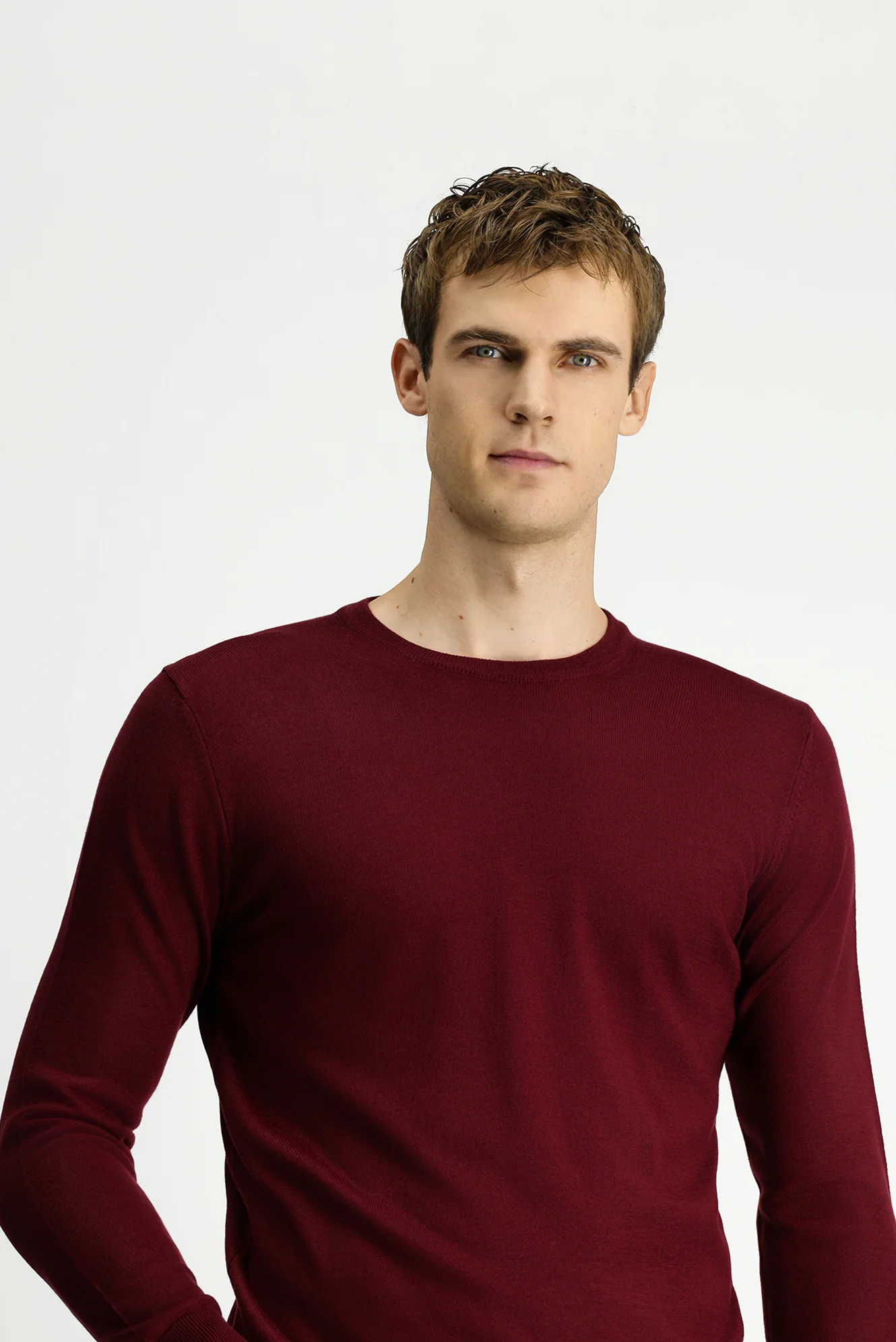 Koyu Bordo Bisiklet Yaka Regular Fit Yünlü Örme Triko Kazak - Image 3
