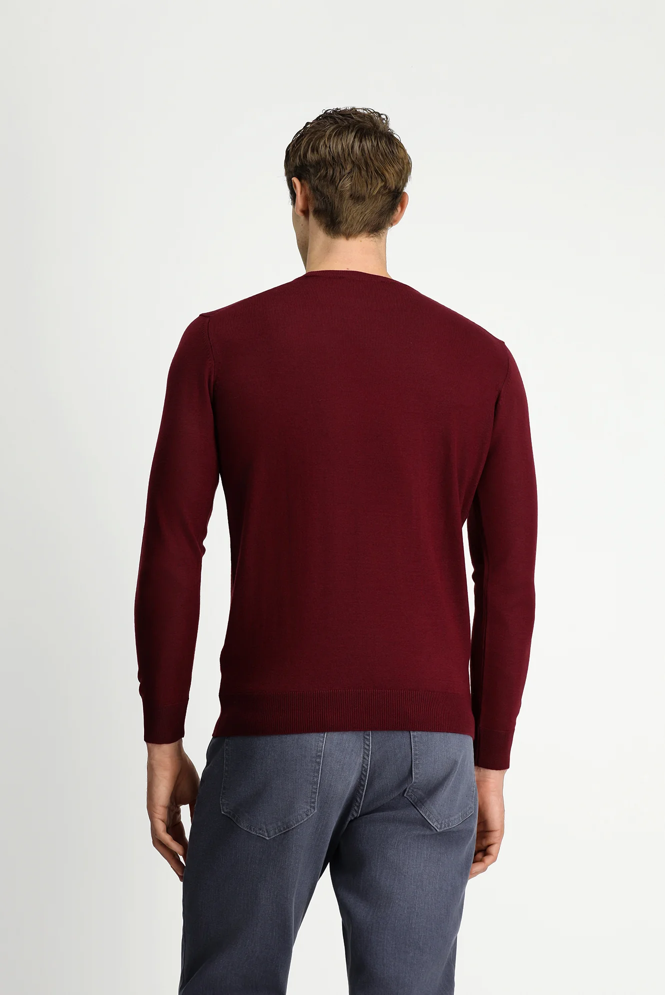 Koyu Bordo Bisiklet Yaka Regular Fit Yünlü Örme Triko Kazak - Image 5