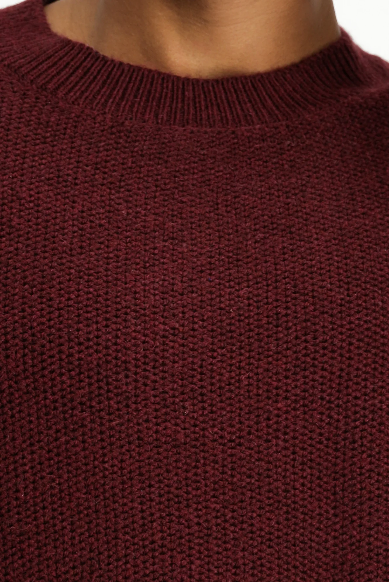 Koyu Bordo Bisiklet Yaka Slim Fit Dar Kesim Desenli Yünlü Triko Kazak - Image 5