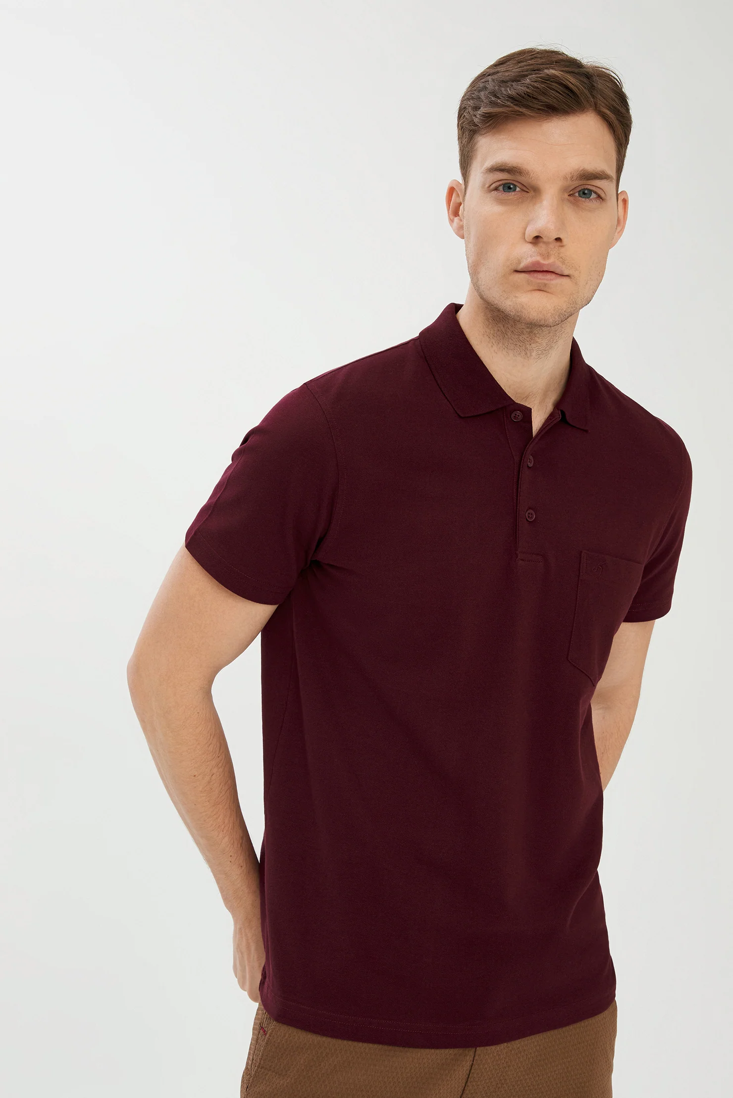 Koyu Bordo DÜZ POLO YAKA PİKE CEPLİ T-SHIRT - Image 2