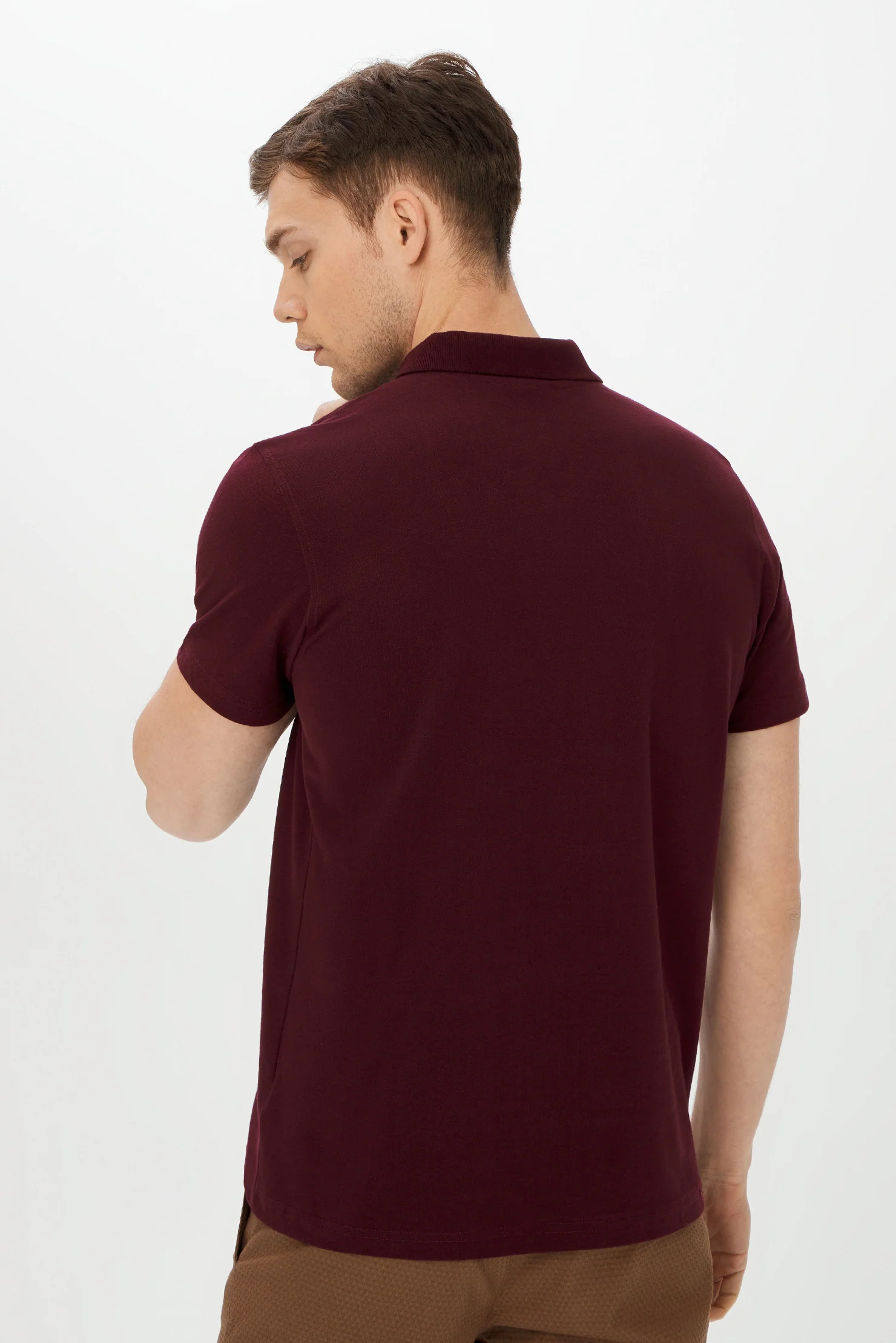 Koyu Bordo DÜZ POLO YAKA PİKE CEPLİ T-SHIRT - Image 3