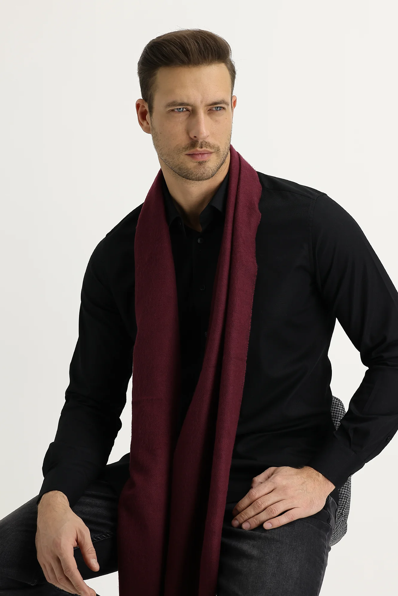 Koyu Bordo Çift Taraflı Atkı - Image 2