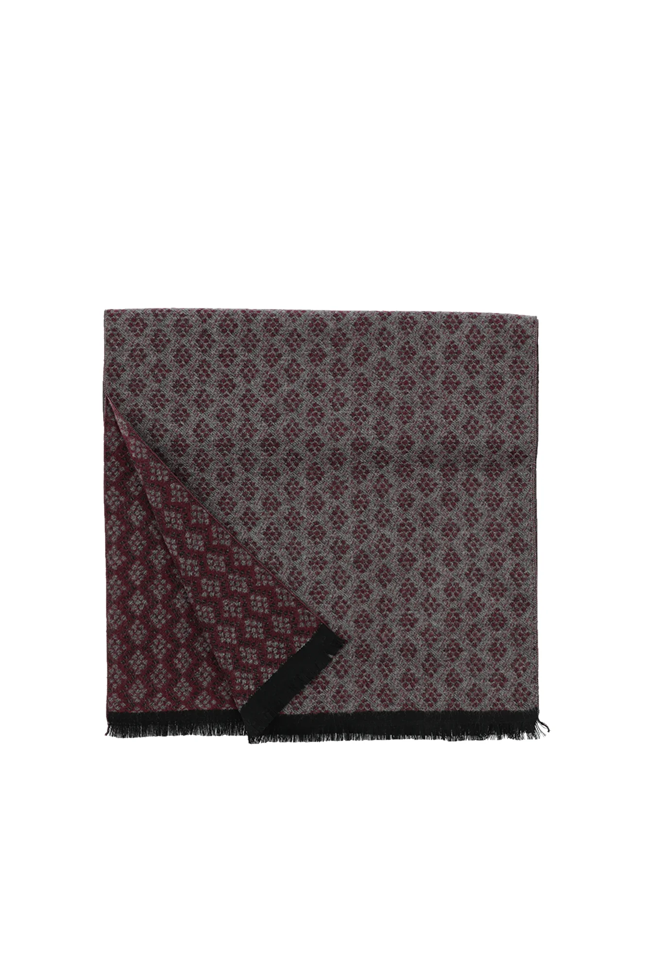 Koyu Bordo Çift Taraflı Desenli Atkı - Image 2