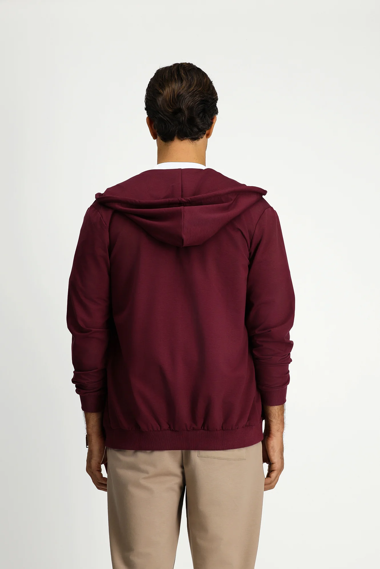 Koyu Bordo Kapüşonlu Regular Fit Fermuarlı Baskılı Pamuklu Sweatshirt - Image 5