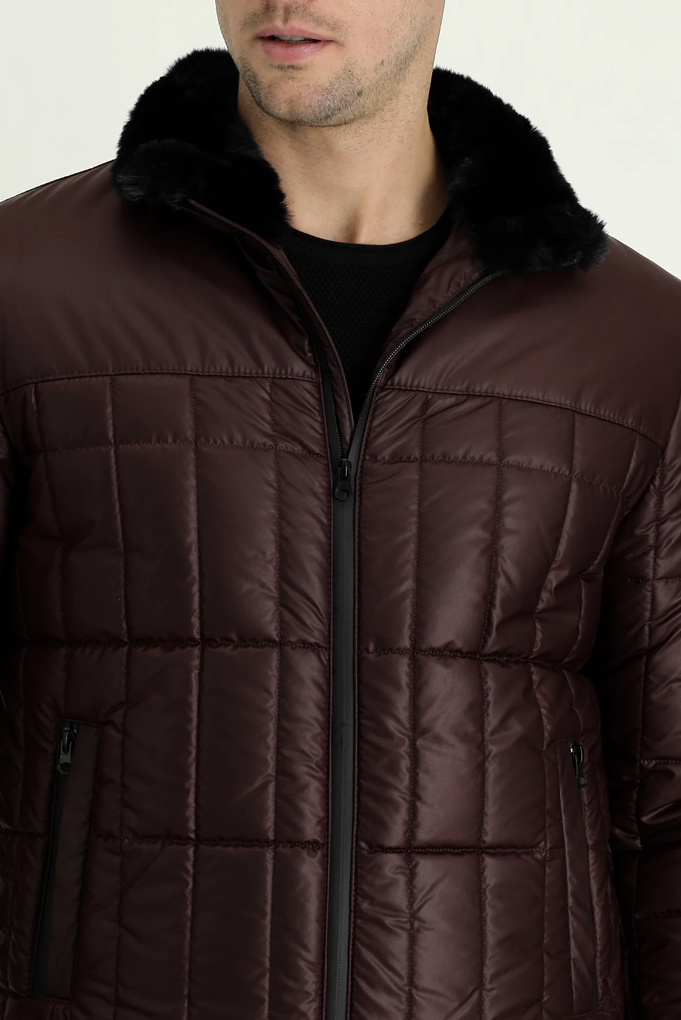 Koyu Bordo Kürk Yaka Spor Şişme Mont - Image 3