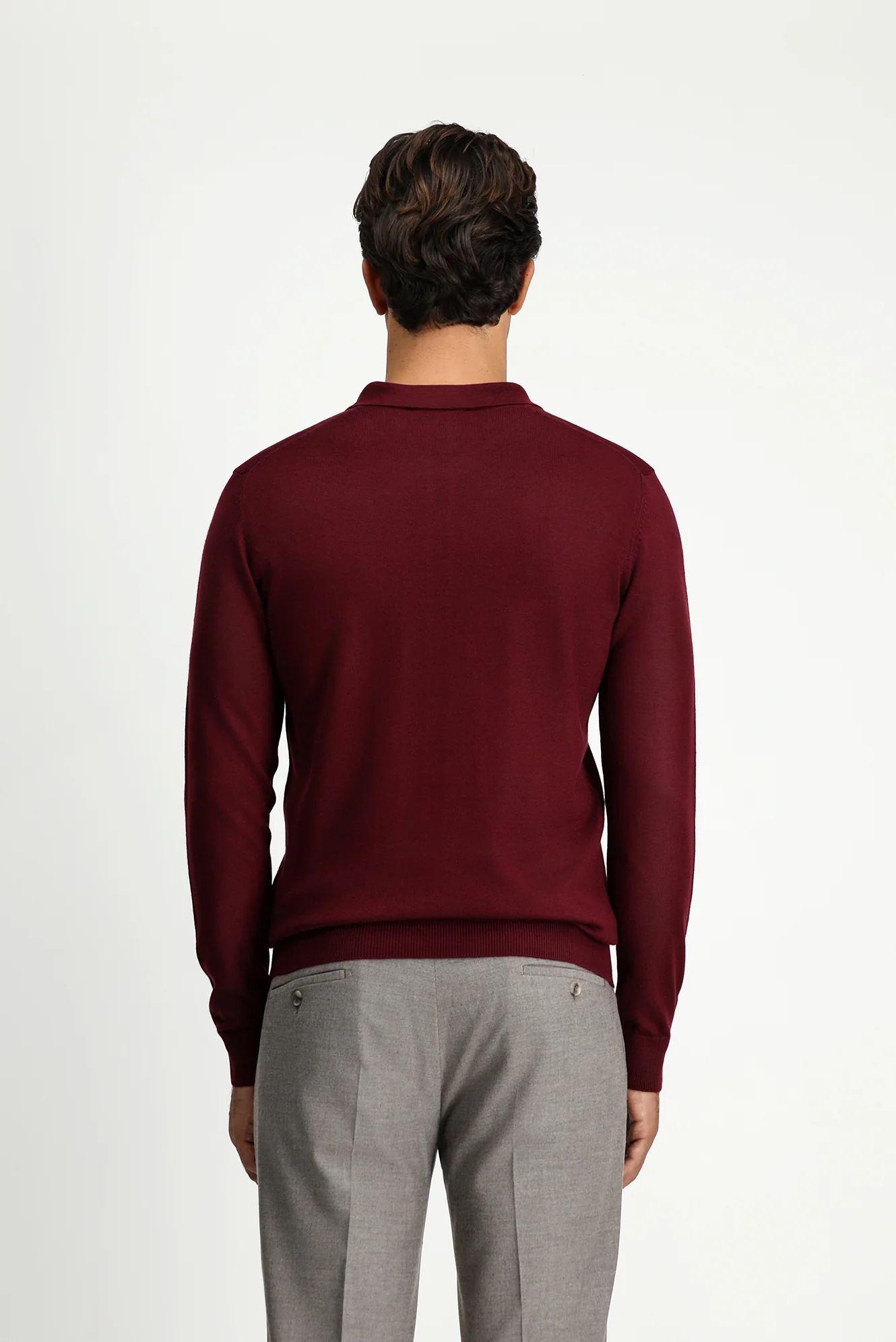 Koyu Bordo Polo Yaka Düğmeli Regular Fit Sıcak Tutan Yünlü Triko Kazak - Image 5
