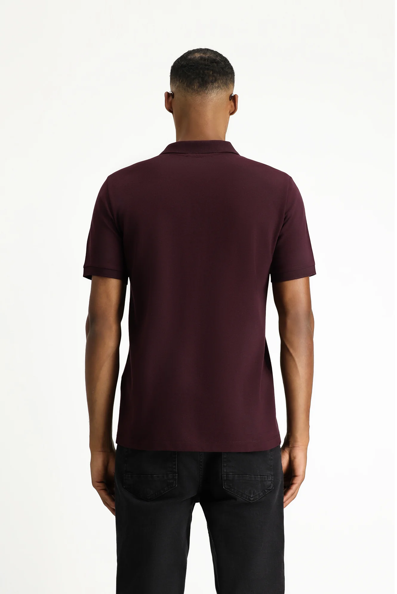 Koyu Bordo Polo Yaka Regular Fit Nakışlı Pamuk Tişört - Image 4